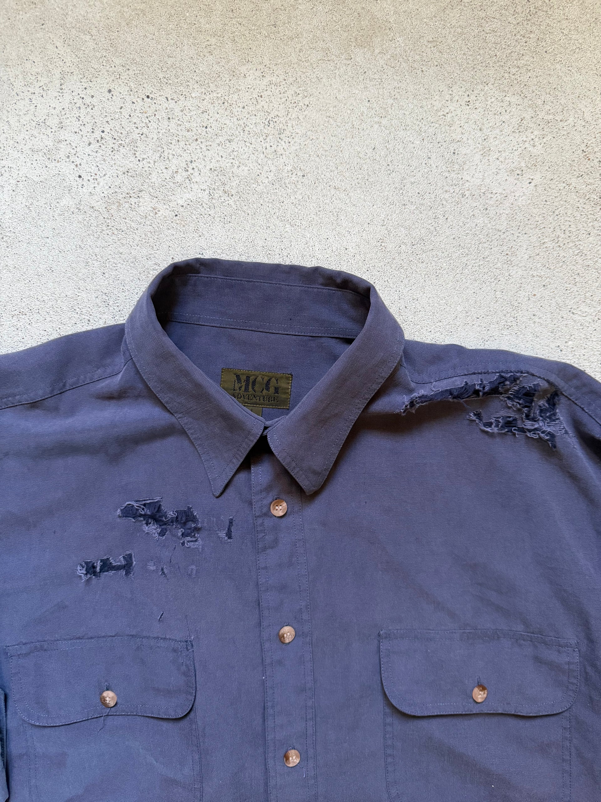 80s Distressed Workwear Short Sleeve Shirt | Size L