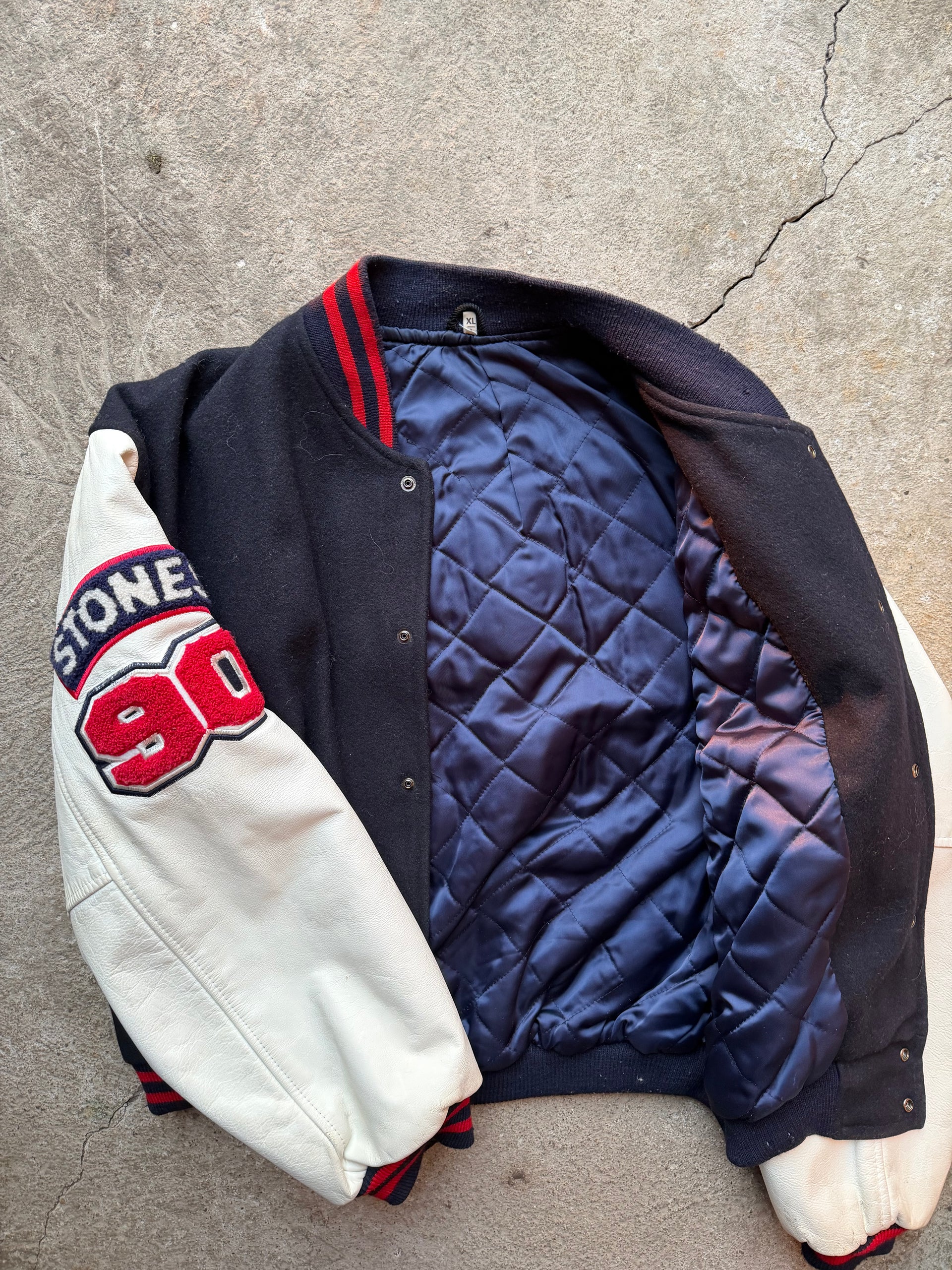 90s Rolling Stones Varsity Leather Jacket | Size XL