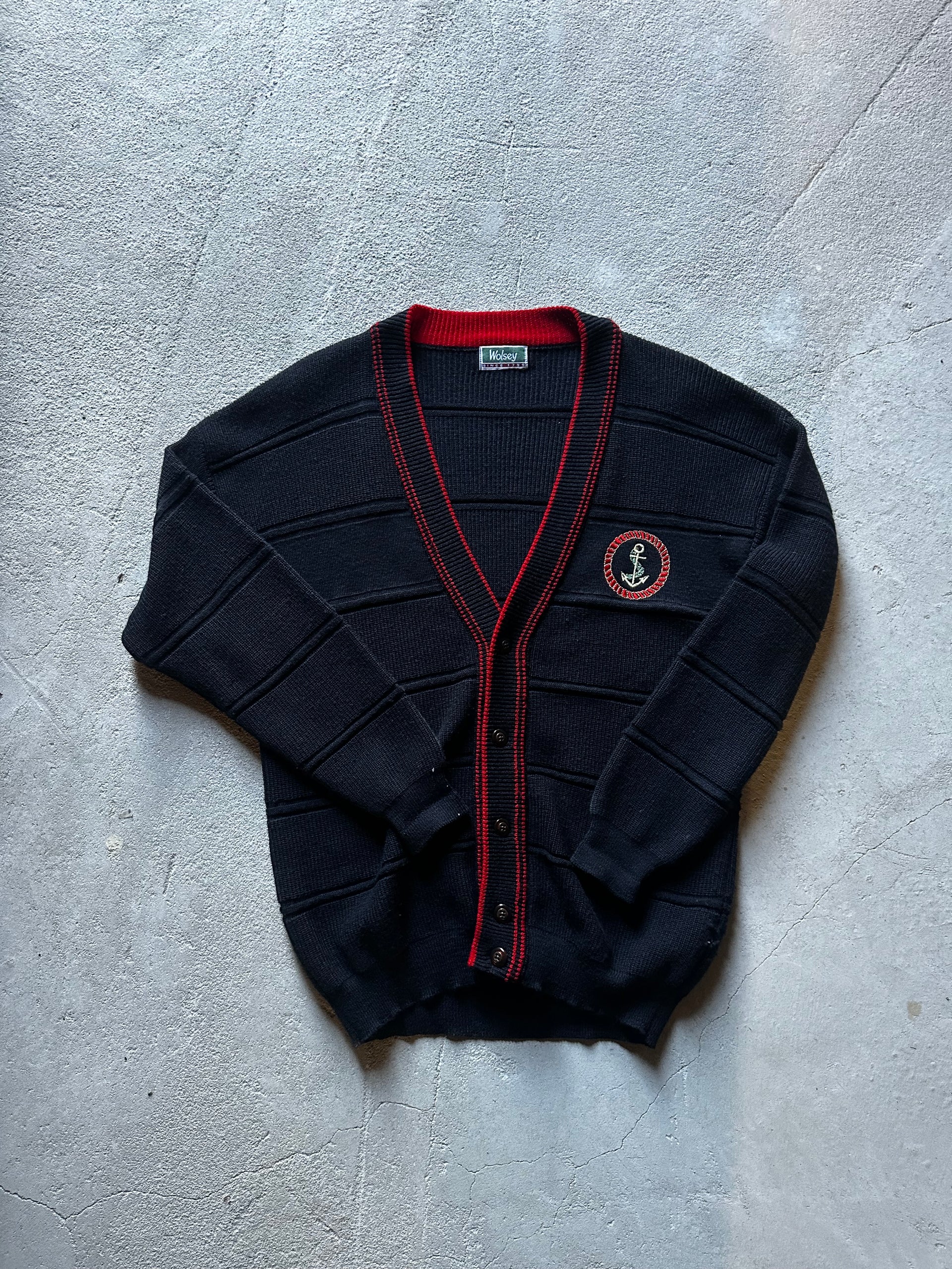 Vintage Wolsey cardigan herr med ankaremblem och röda detaljer-Made in Italy