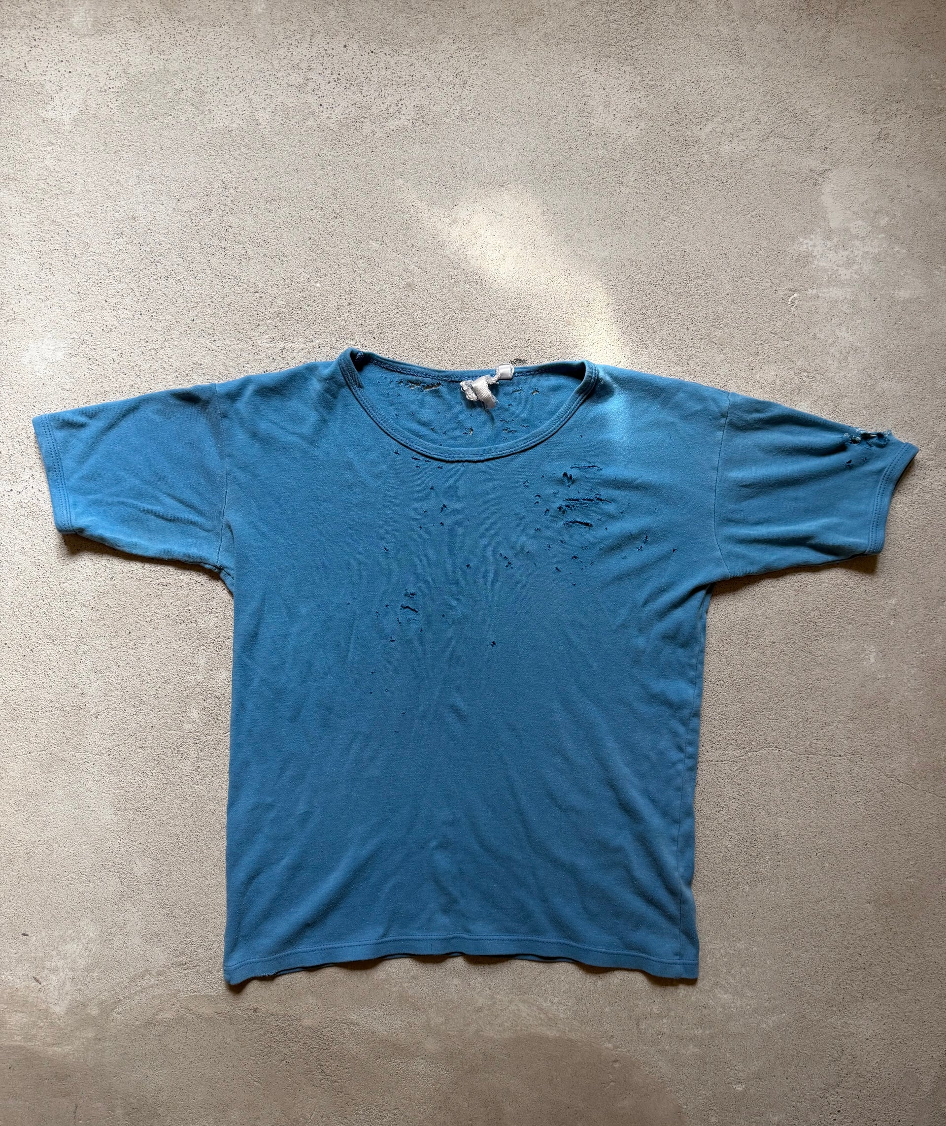 80s Distressed Blue Ringer Tee | Size M