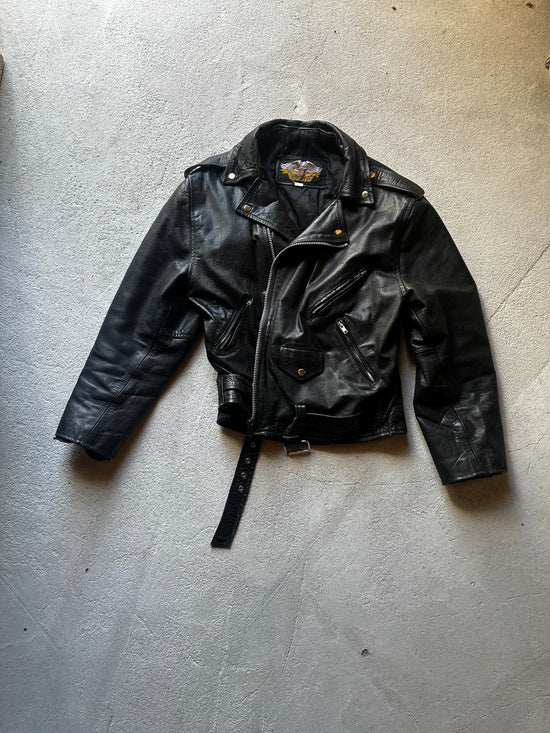 80s Leather NYC Biker Jacket – Black | Size L/XL