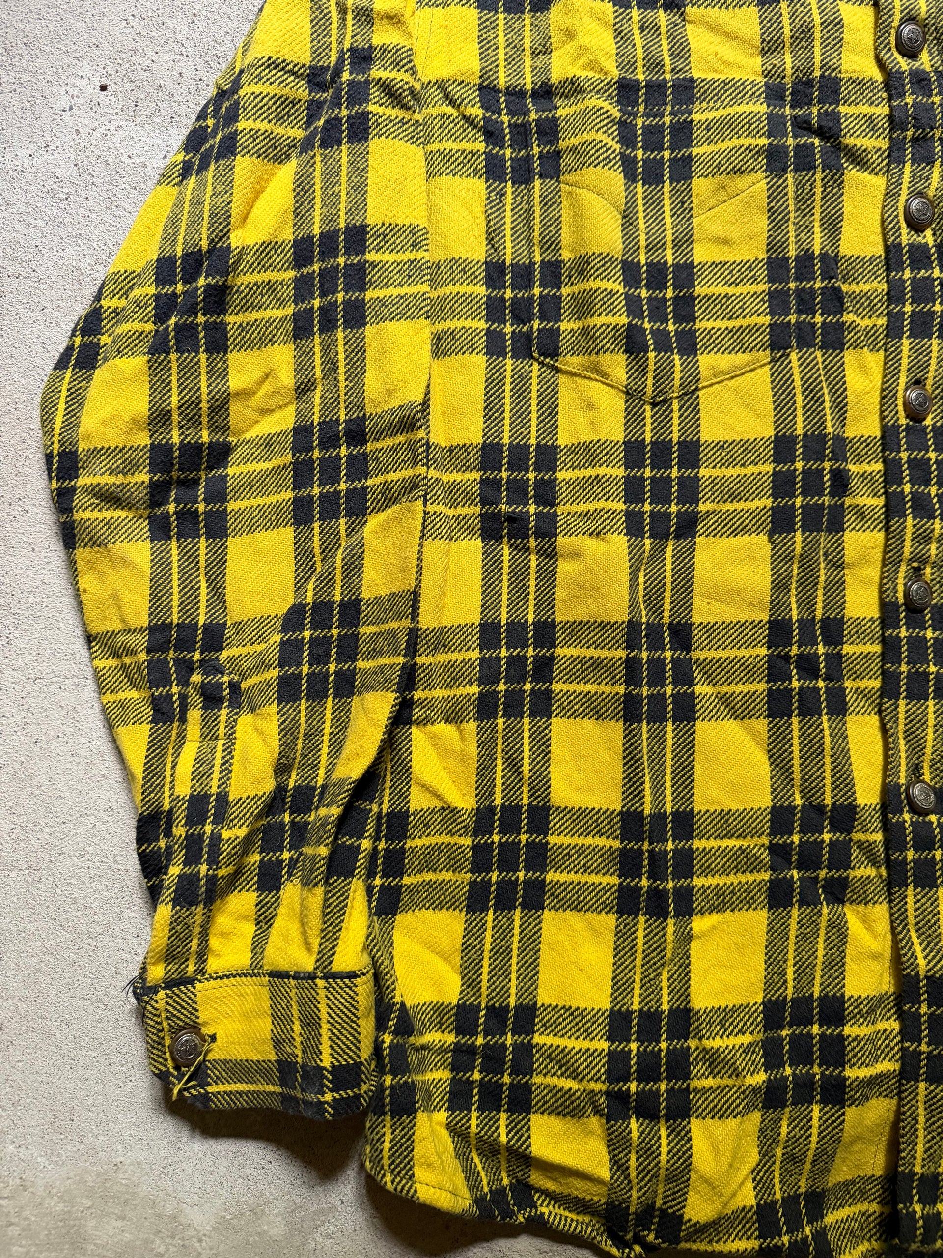 80s Yellow Plaid Heavy Flannel Shirt | Size XL