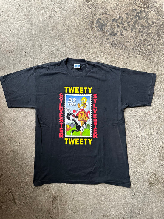 90s Looney Tunes Sylvester & Tweety Stamp Vintage Tee | Size L