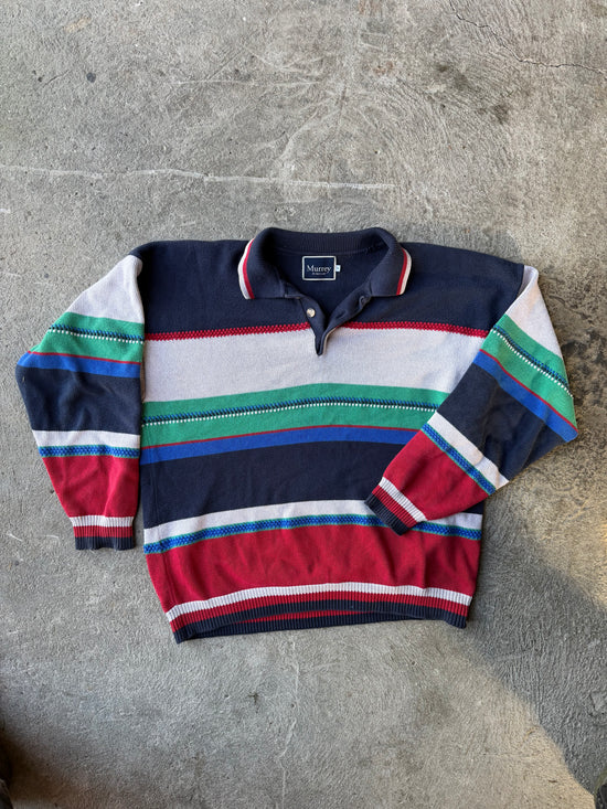90s MultiStripe Knit Polo | Size L/XL
