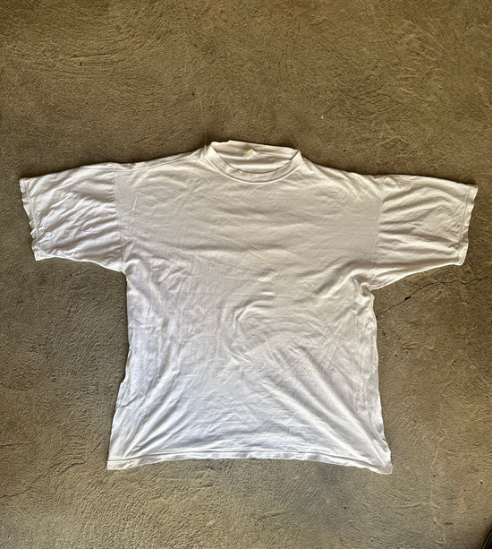 90s Vintage White Blank Single Stitch Tee | Size L/XL
