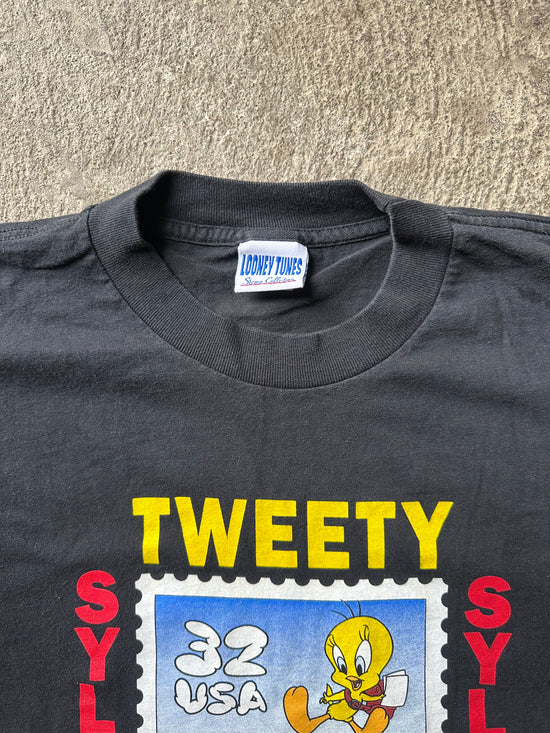 90s Looney Tunes Sylvester & Tweety Stamp Vintage Tee | Size L