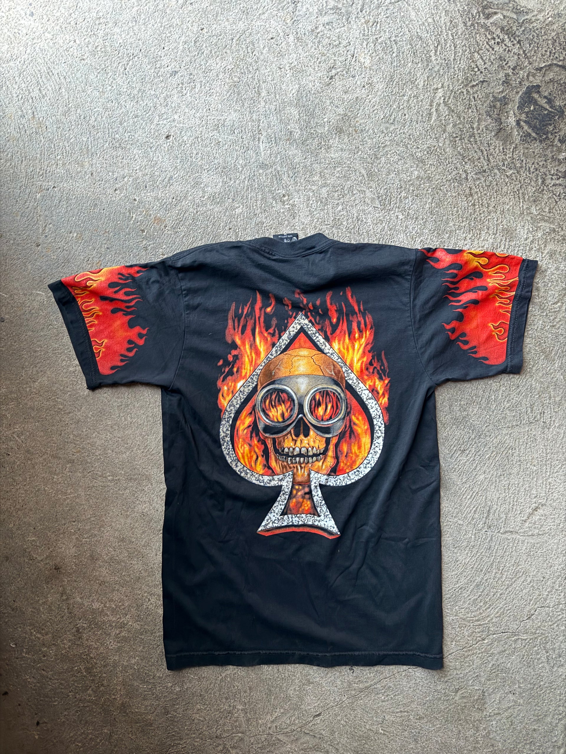 00s Flame Skull Ace Tee | Size M