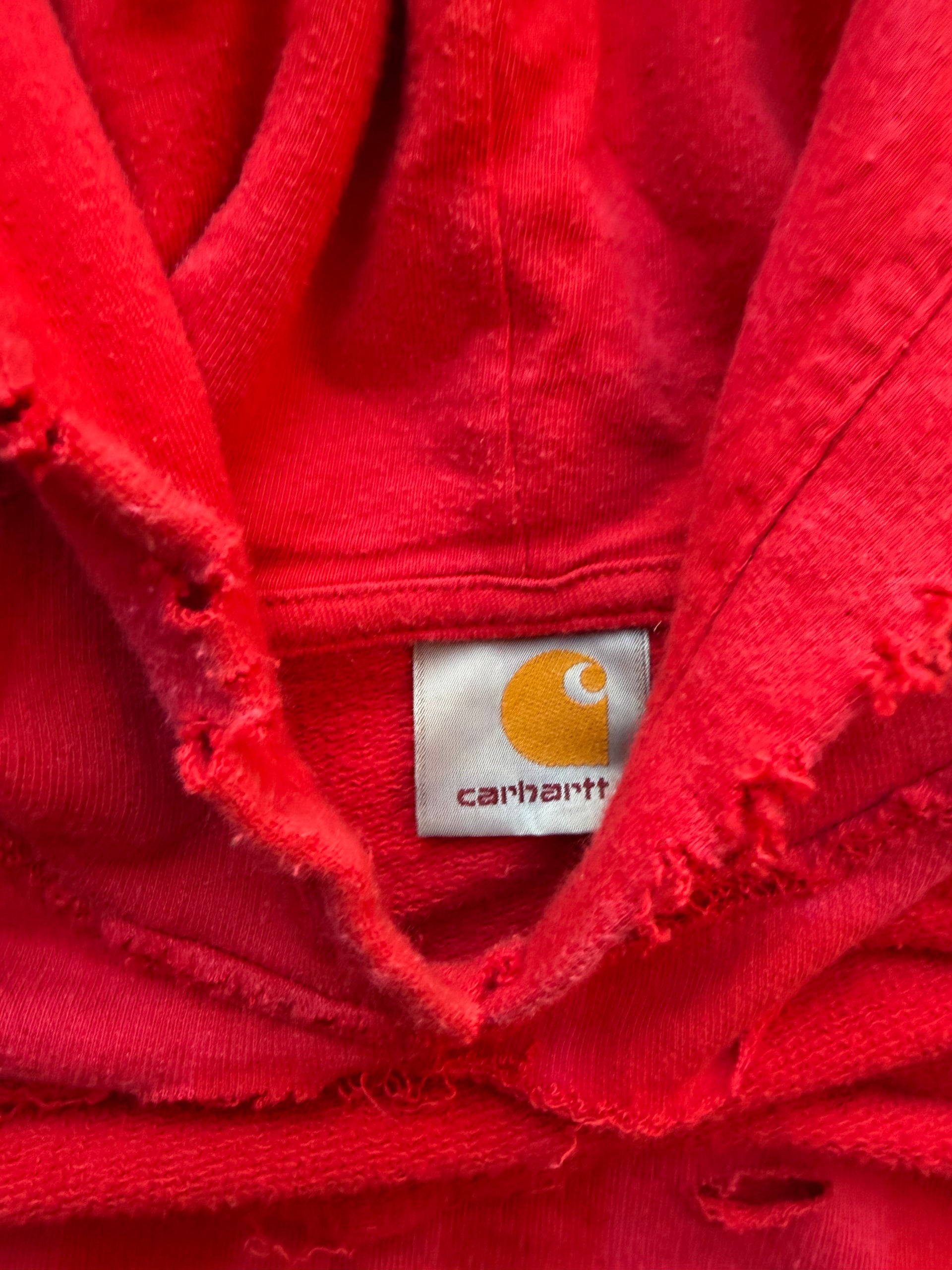 90s Carhartt Faded Red Distressed Hoodie | Size L