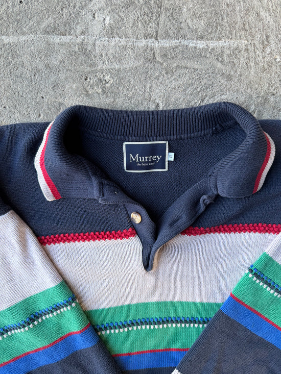 90s MultiStripe Knit Polo | Size L/XL