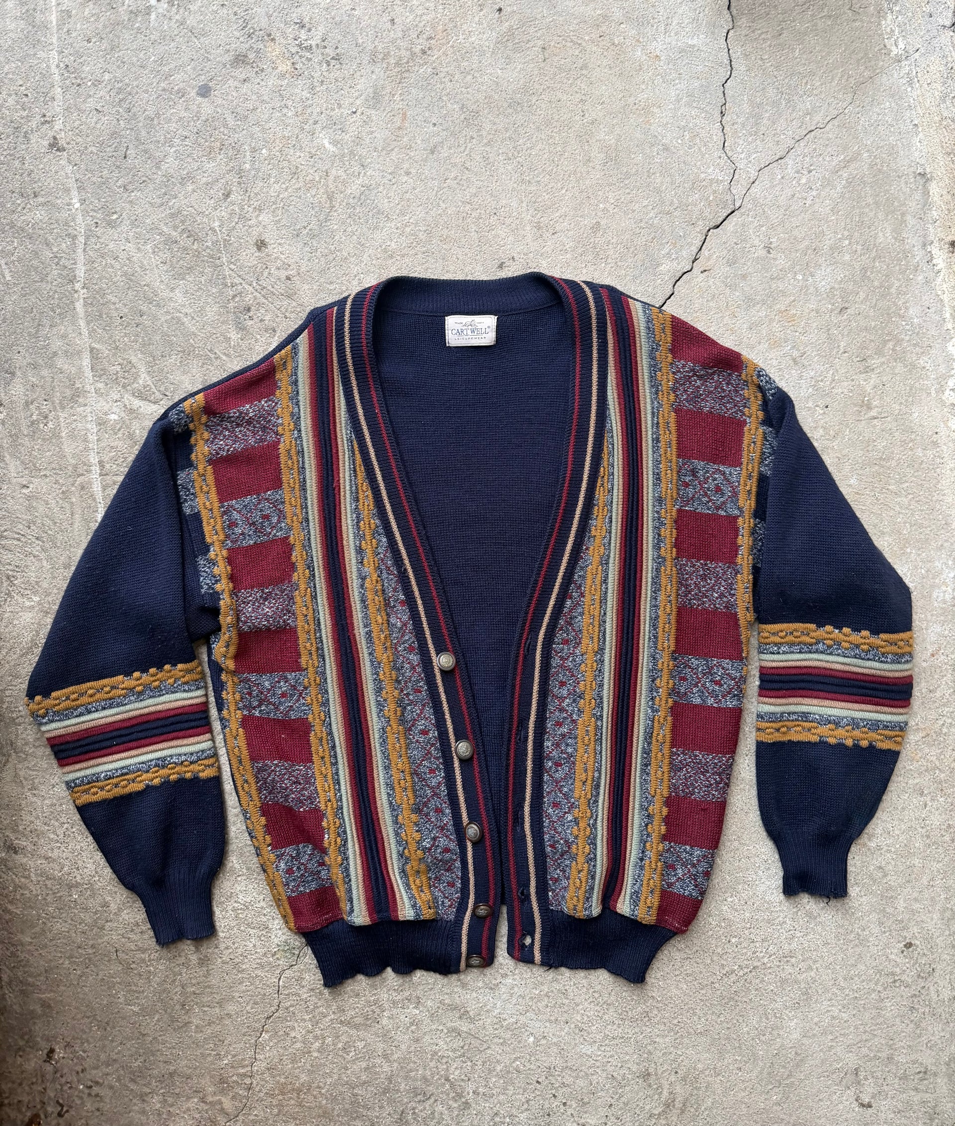 80s Patterned Knit Cardigan | Size L
