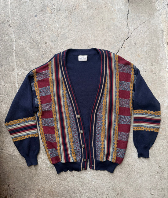 80s Patterned Knit Cardigan | Size L