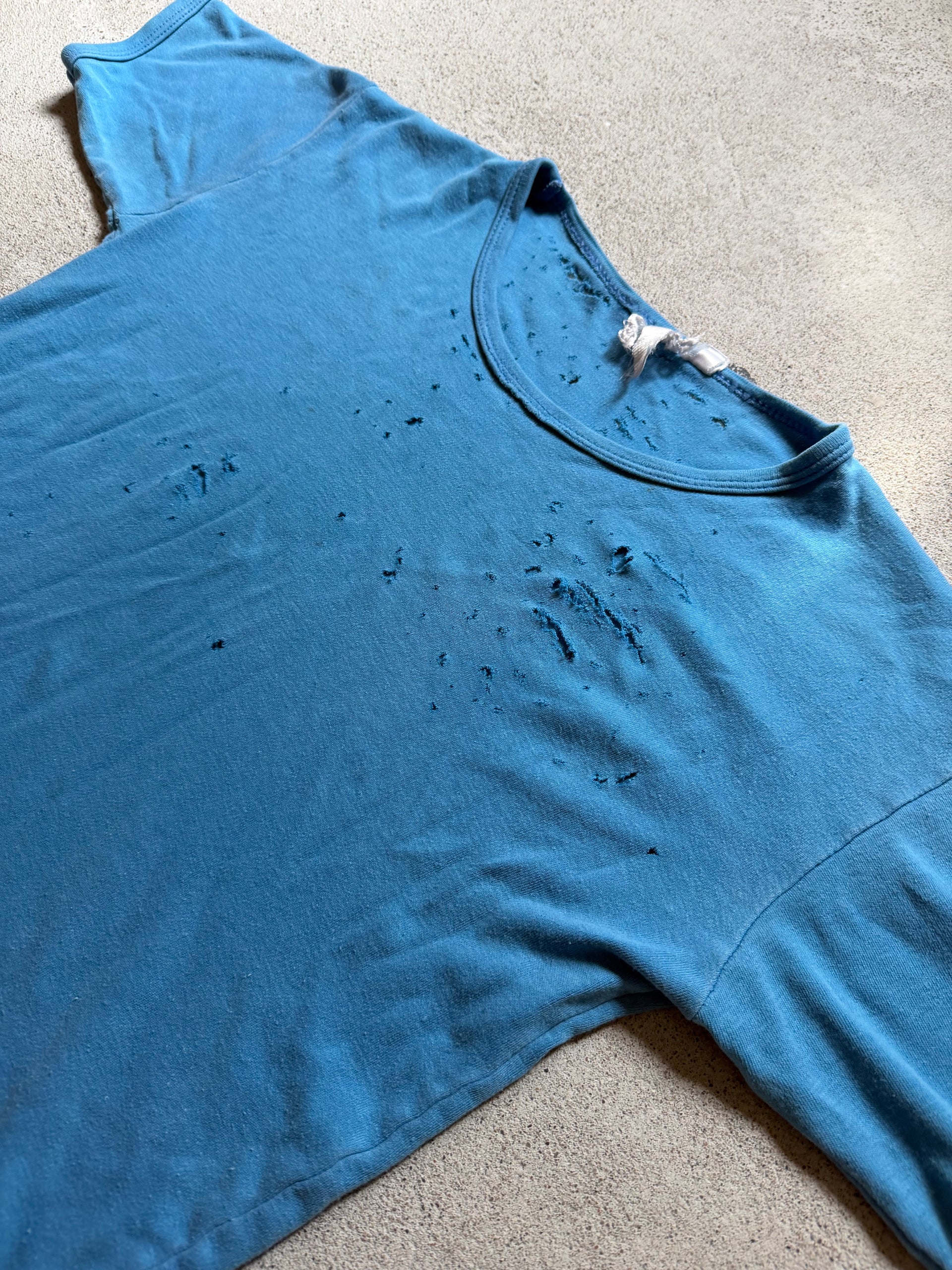 80s Distressed Blue Ringer Tee | Size M