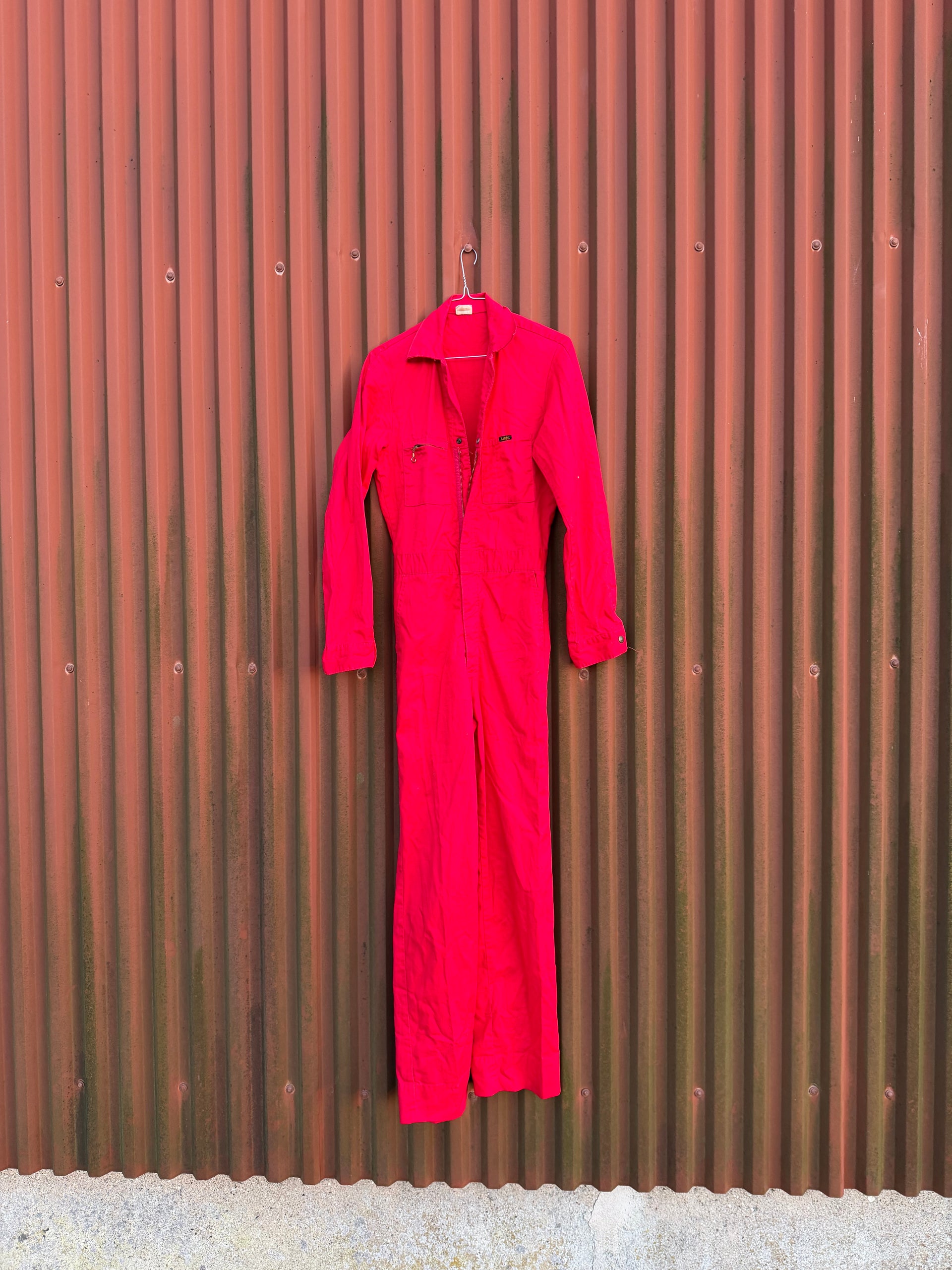 80s Lee Workwear Coverall Red Sunfaded | Size 28x36