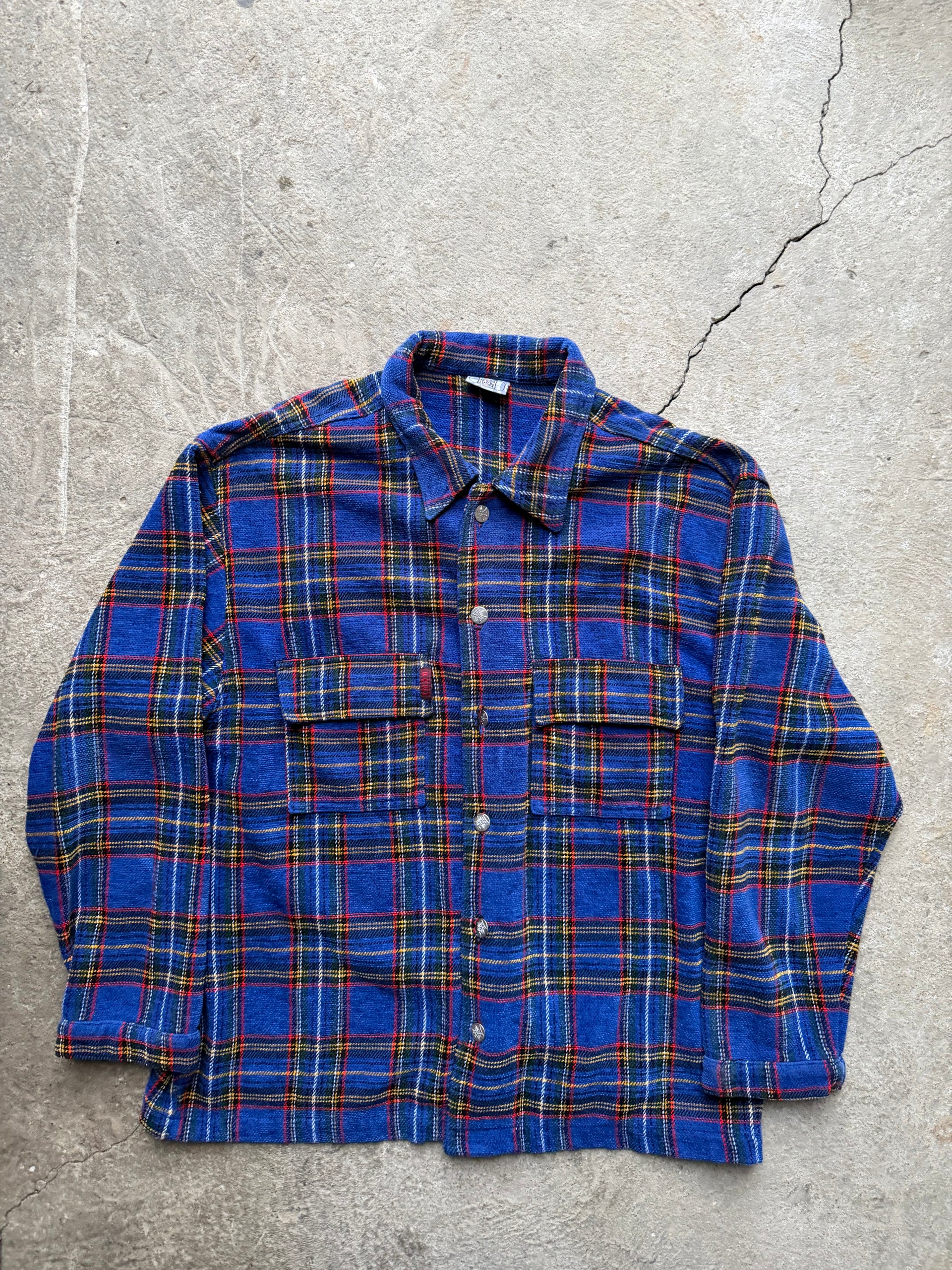 90s Plaid Wool-Blend Flannel | Size L