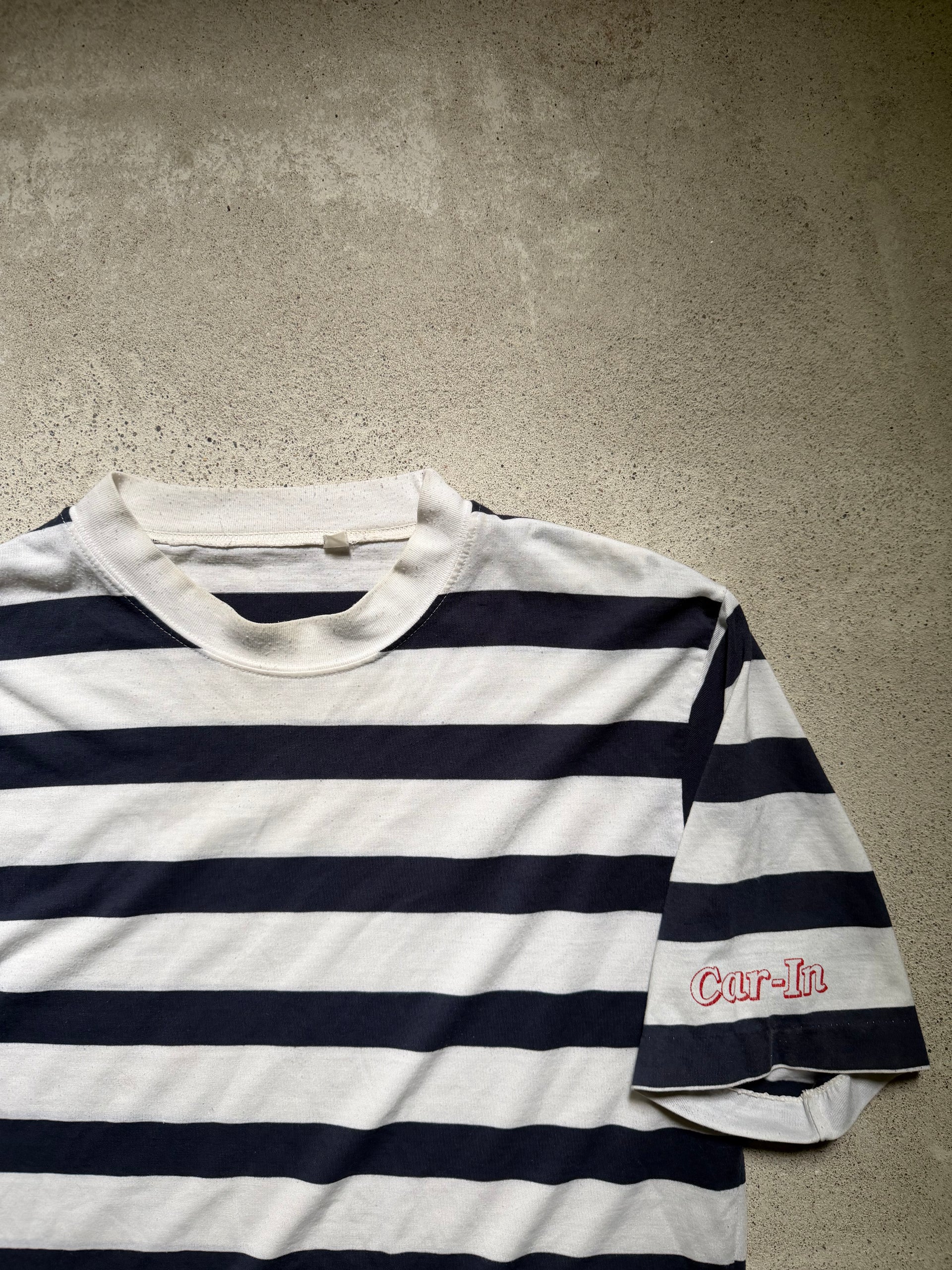 80s Navy & White Striped Ringer T-Shirt | Size L