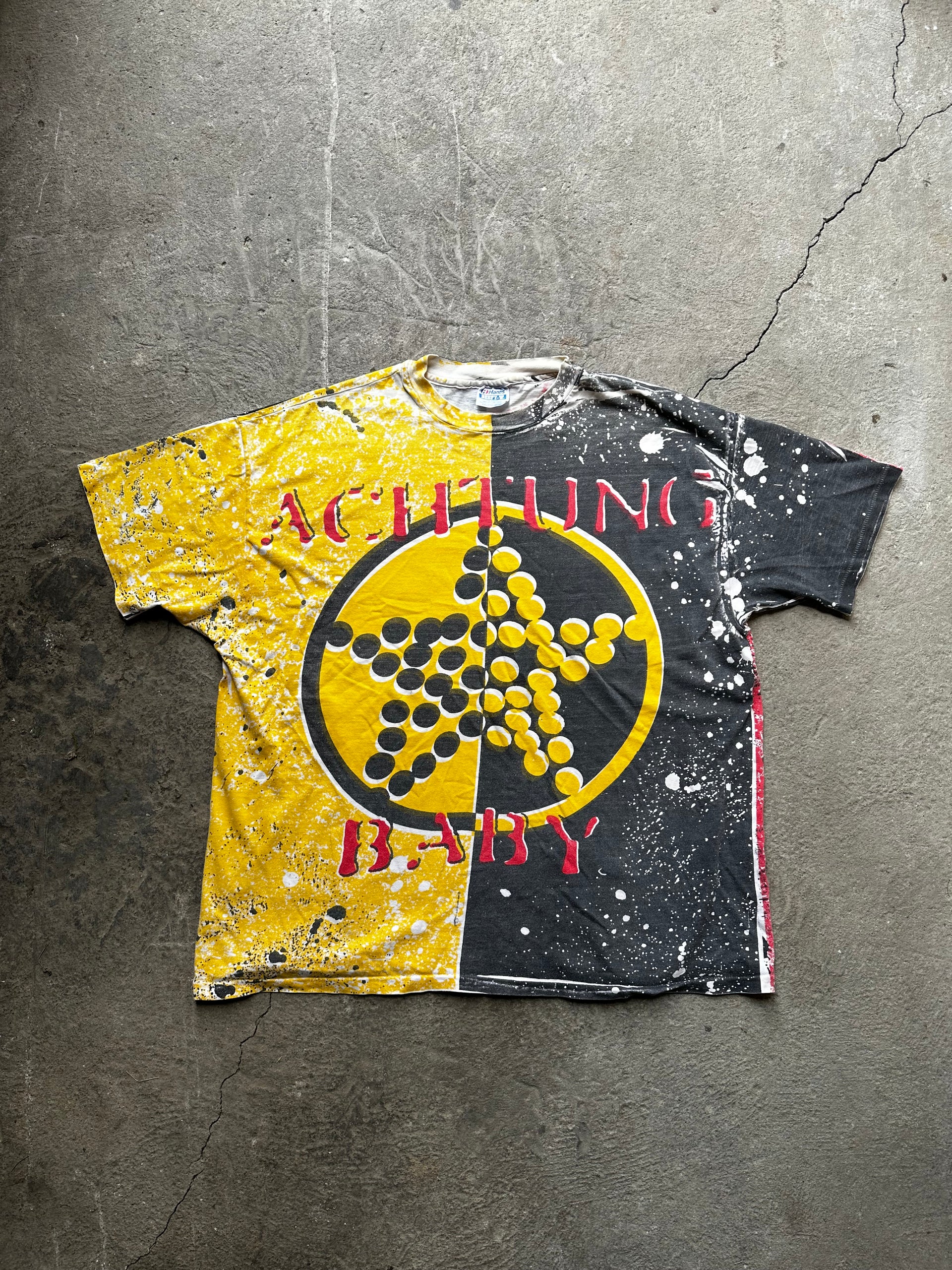 "Vintage 1991 U2 Achtung Baby Zoo TV band t-shirt faded black and yellow tour graphic size XL/XXL"