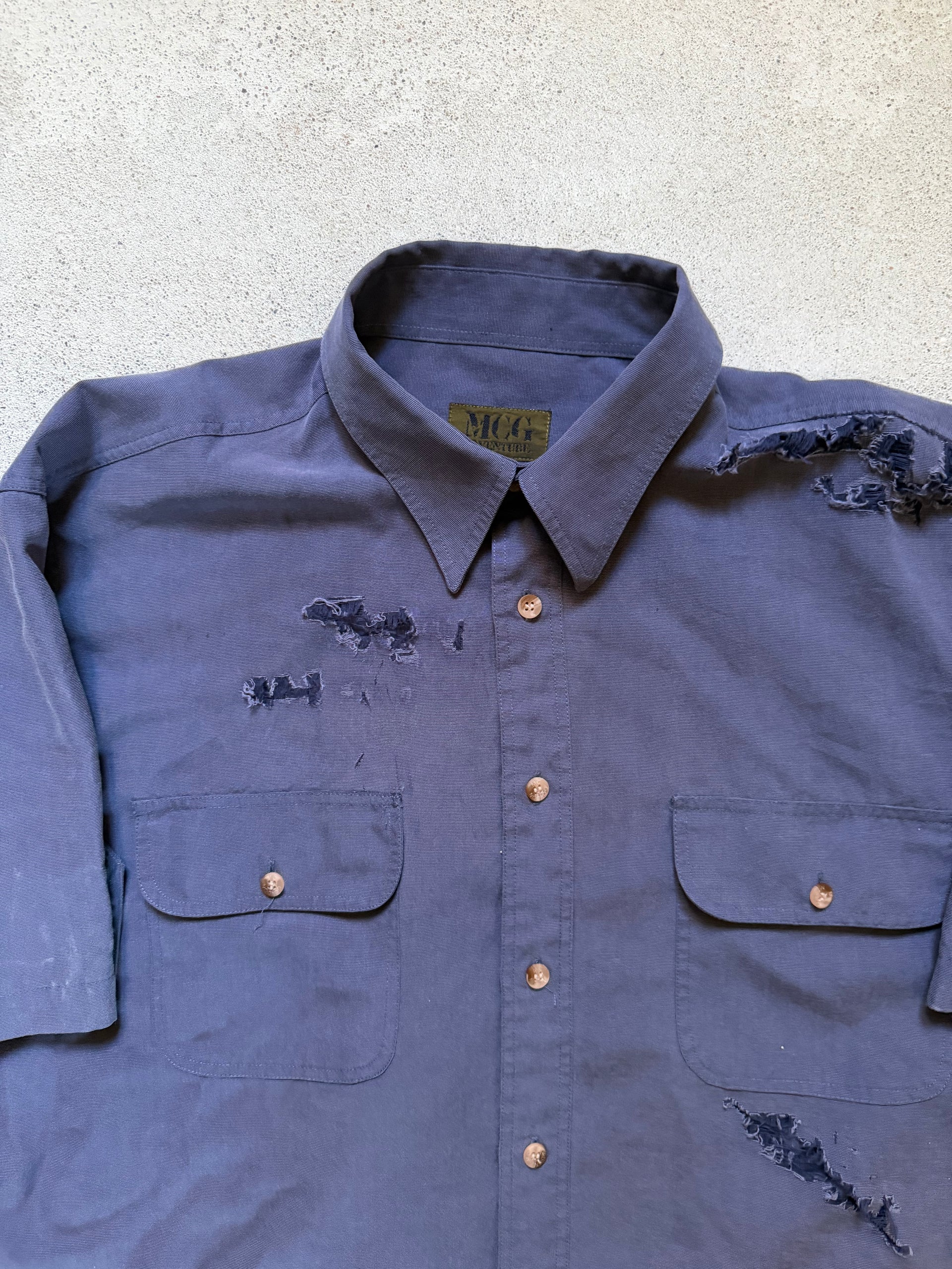 80s Distressed Workwear Short Sleeve Shirt | Size L