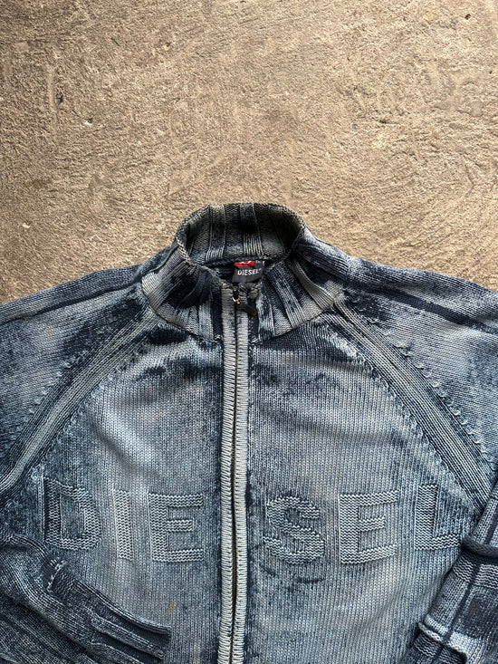 00s Diesel Distressed Knit Zip Jacket | Size XXL