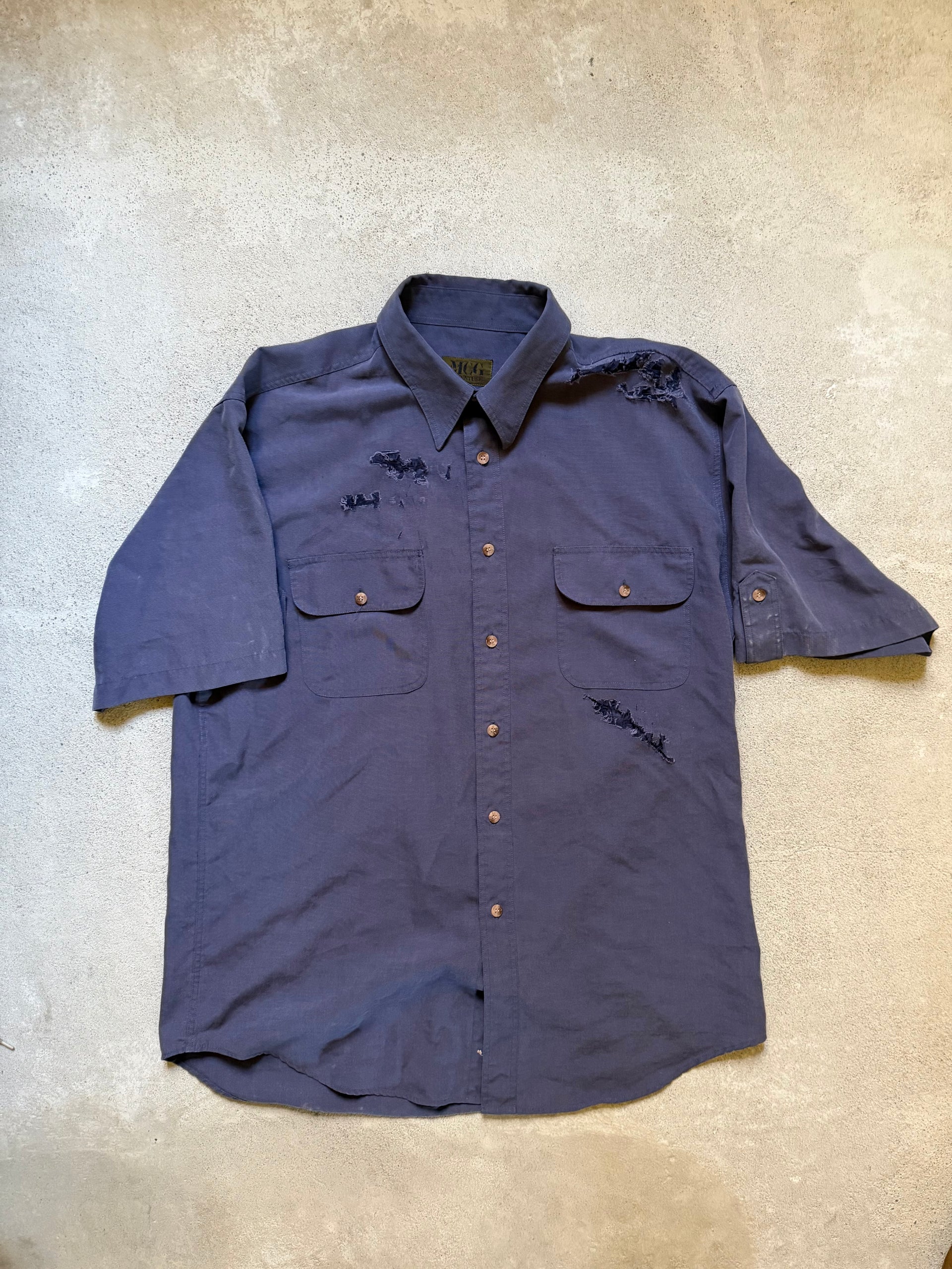 80s Distressed Workwear Short Sleeve Shirt | Size L