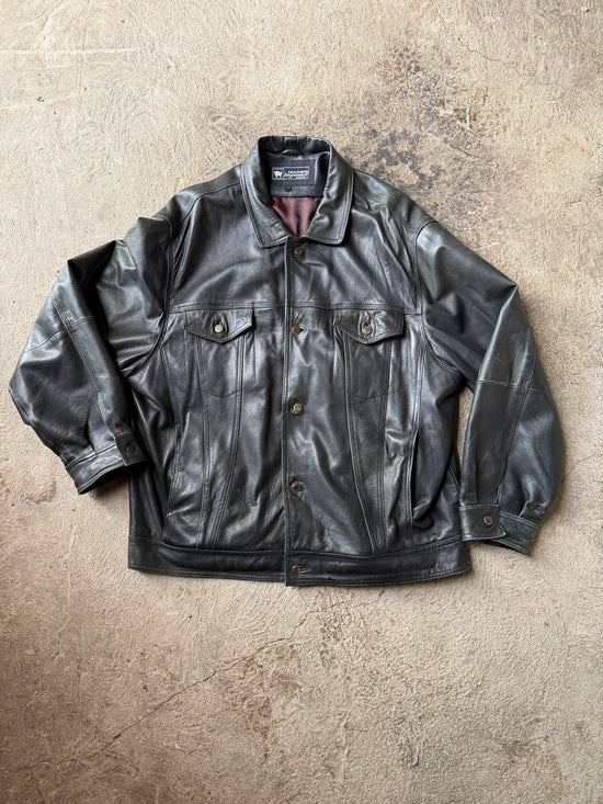 Vintage Black Leather Jacket Oversized Fit | Size XXL