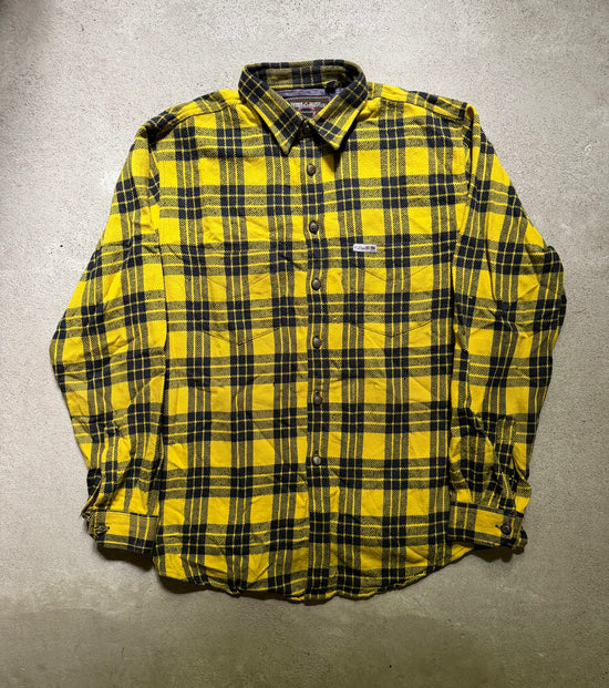 80s Yellow Plaid Heavy Flannel Shirt | Size XL