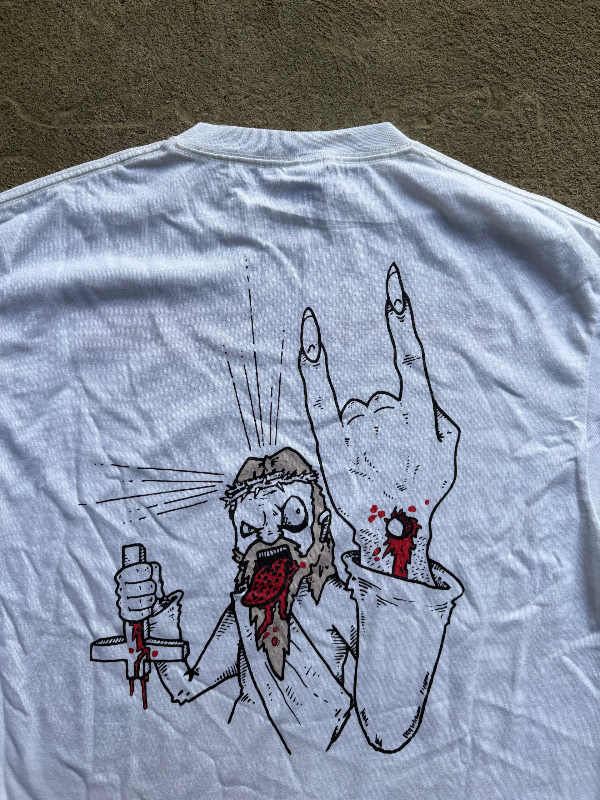 00s Satanic Threat “Sheep & Jesus” Double-Sided Tee | Size L