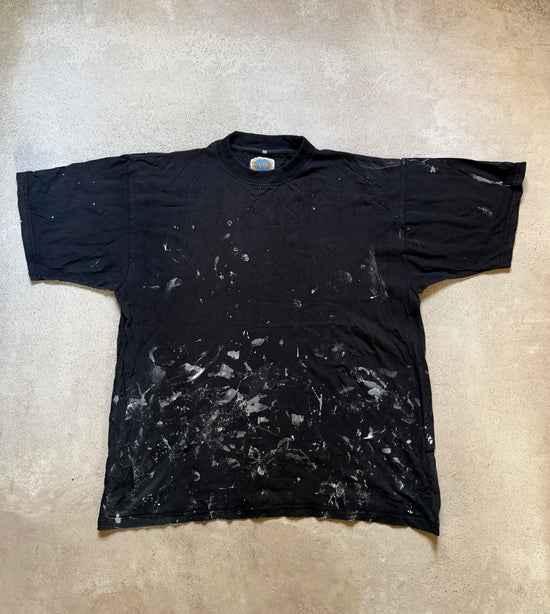 90s Paint Splattered Black T-shirt | Size L