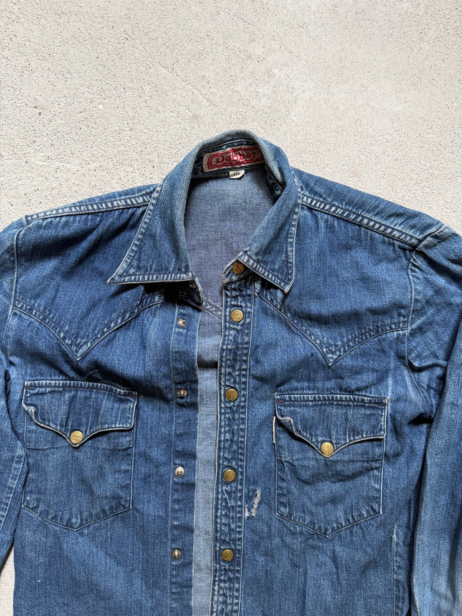 80s Faded Western Denim Shirt | Size S