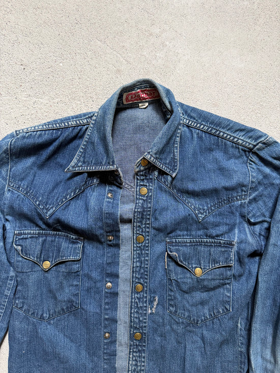 80s Faded Western Denim Shirt | Size S