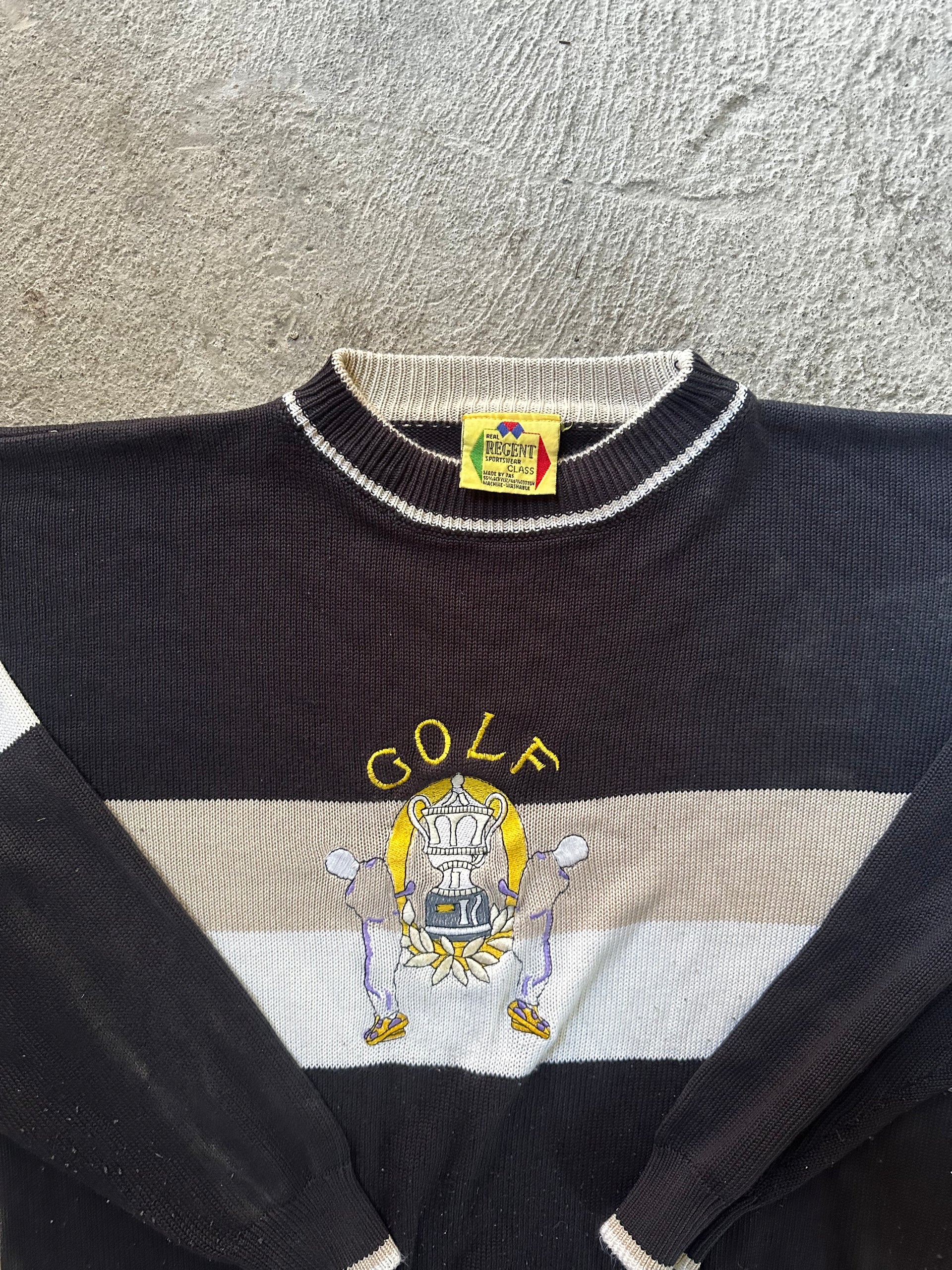 Vintage Golf Club Sweatshirt 90s | Striped Knit | Size XL