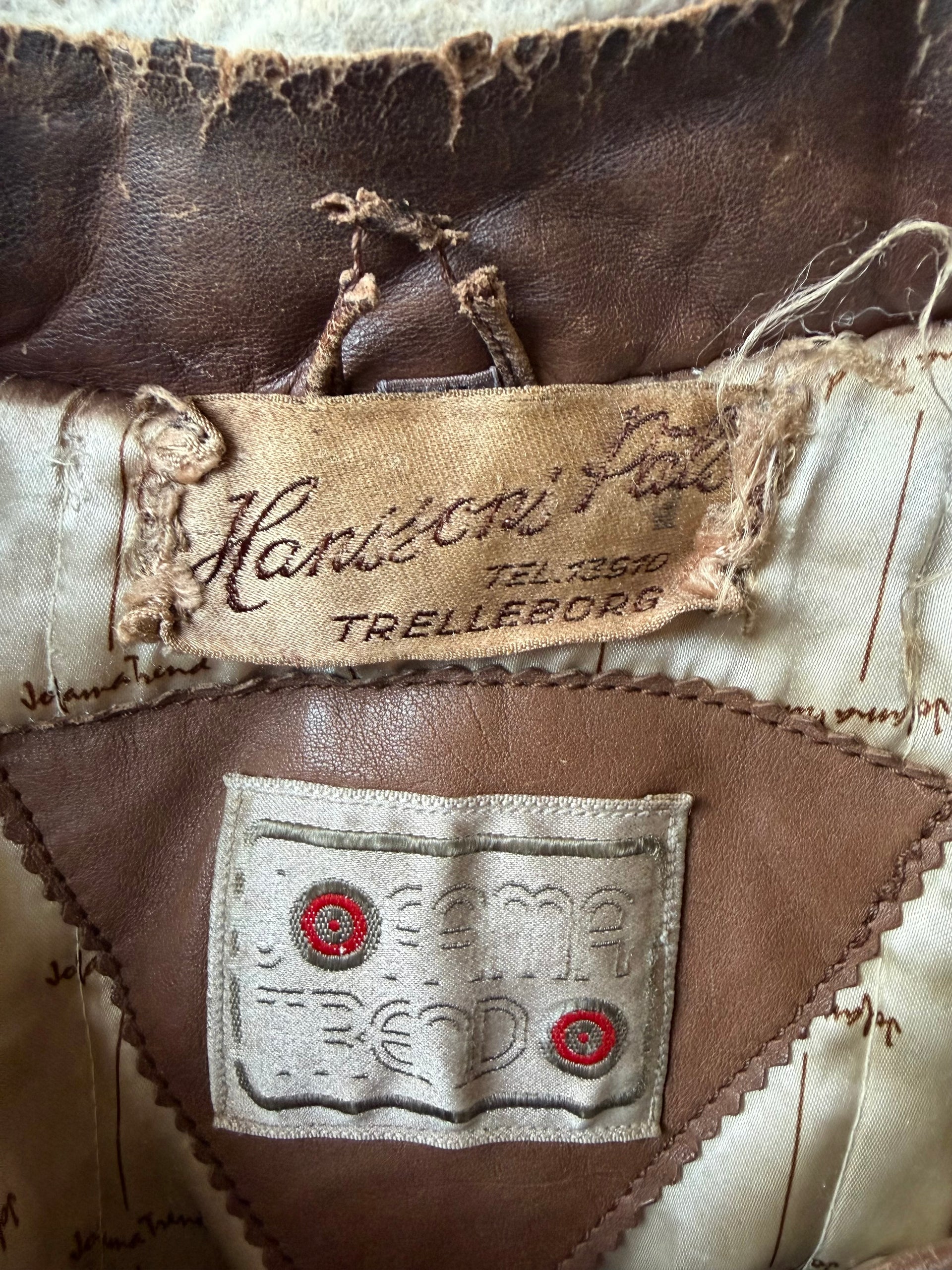 80s Brown Leather Bomber Jacket | Size L