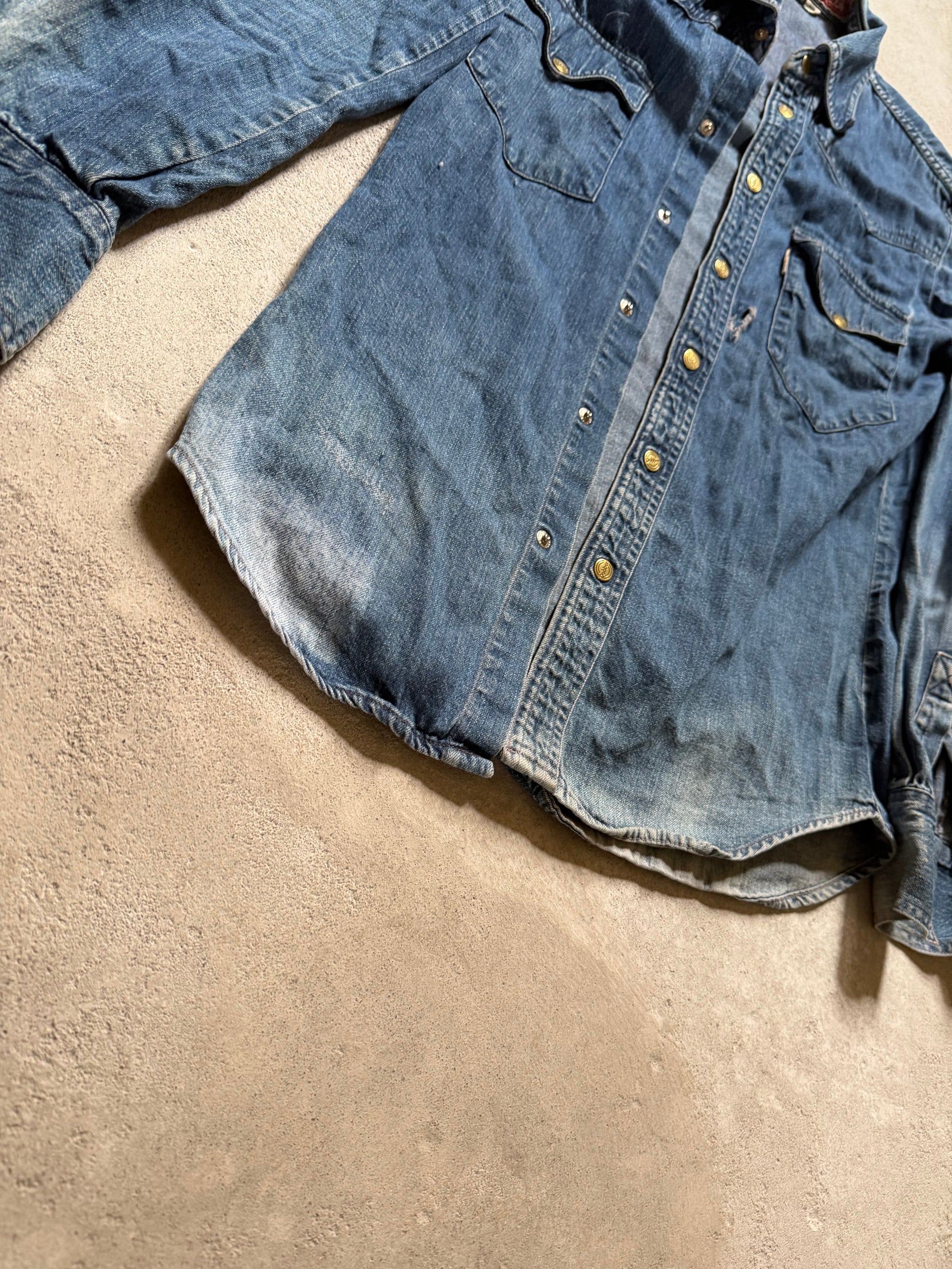 80s Faded Western Denim Shirt | Size S