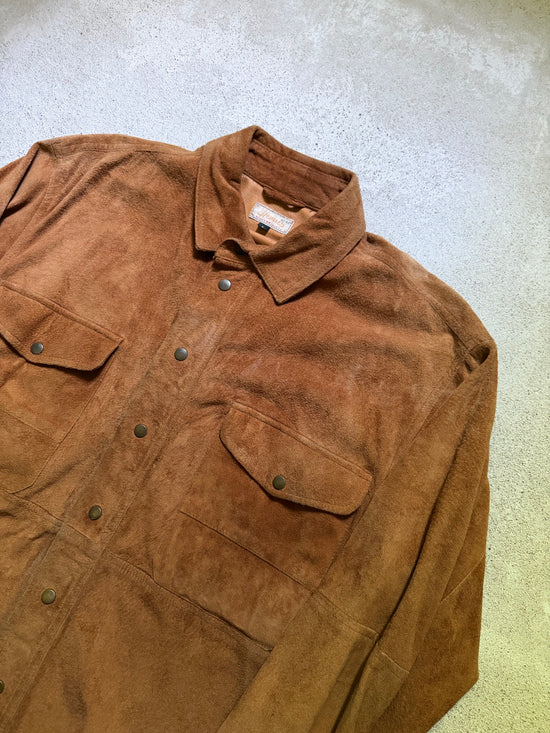 90s Brown Suede Leather Overshirt | Size L