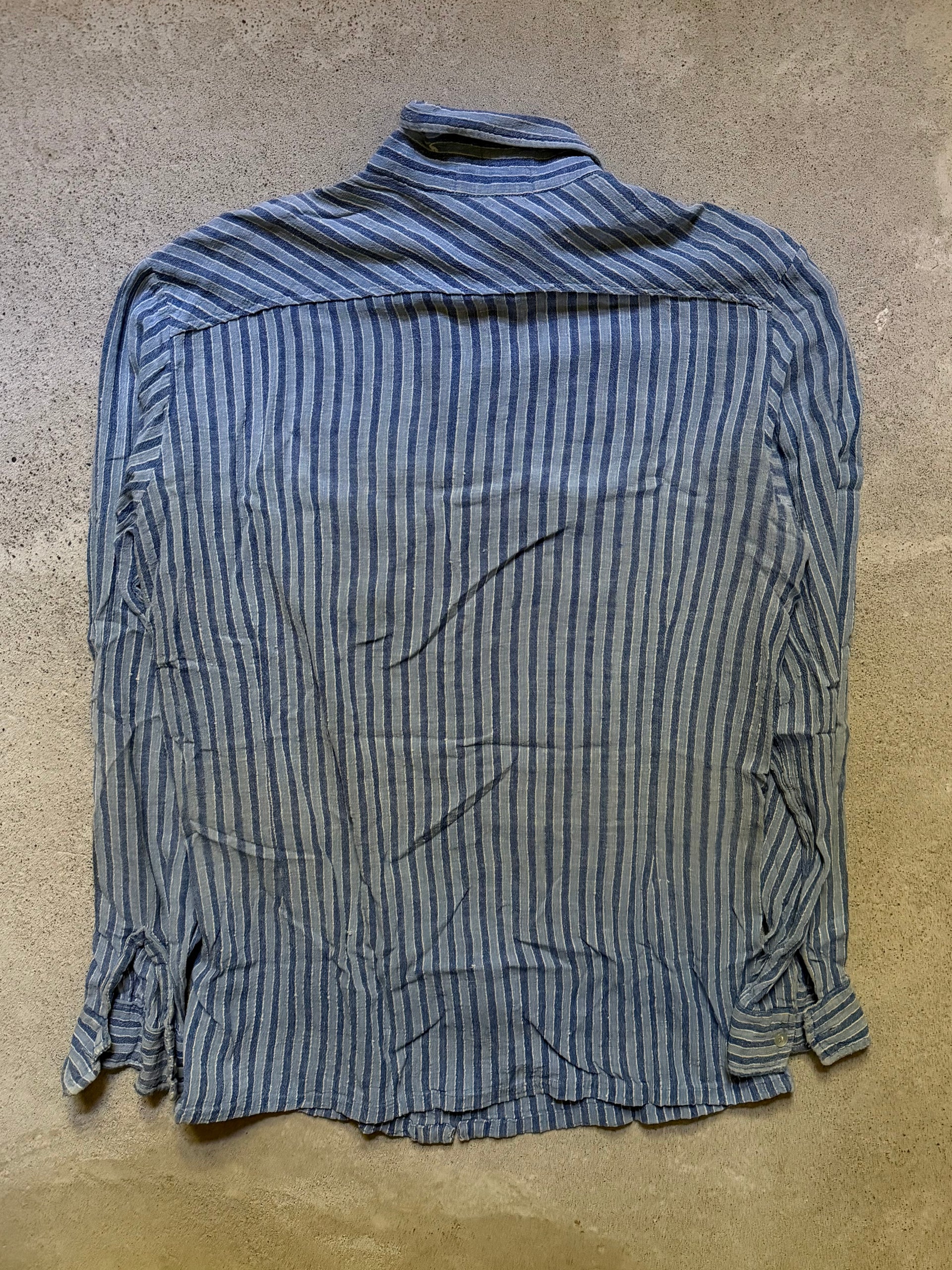 60s Striped Linen Work Shirt | Size L