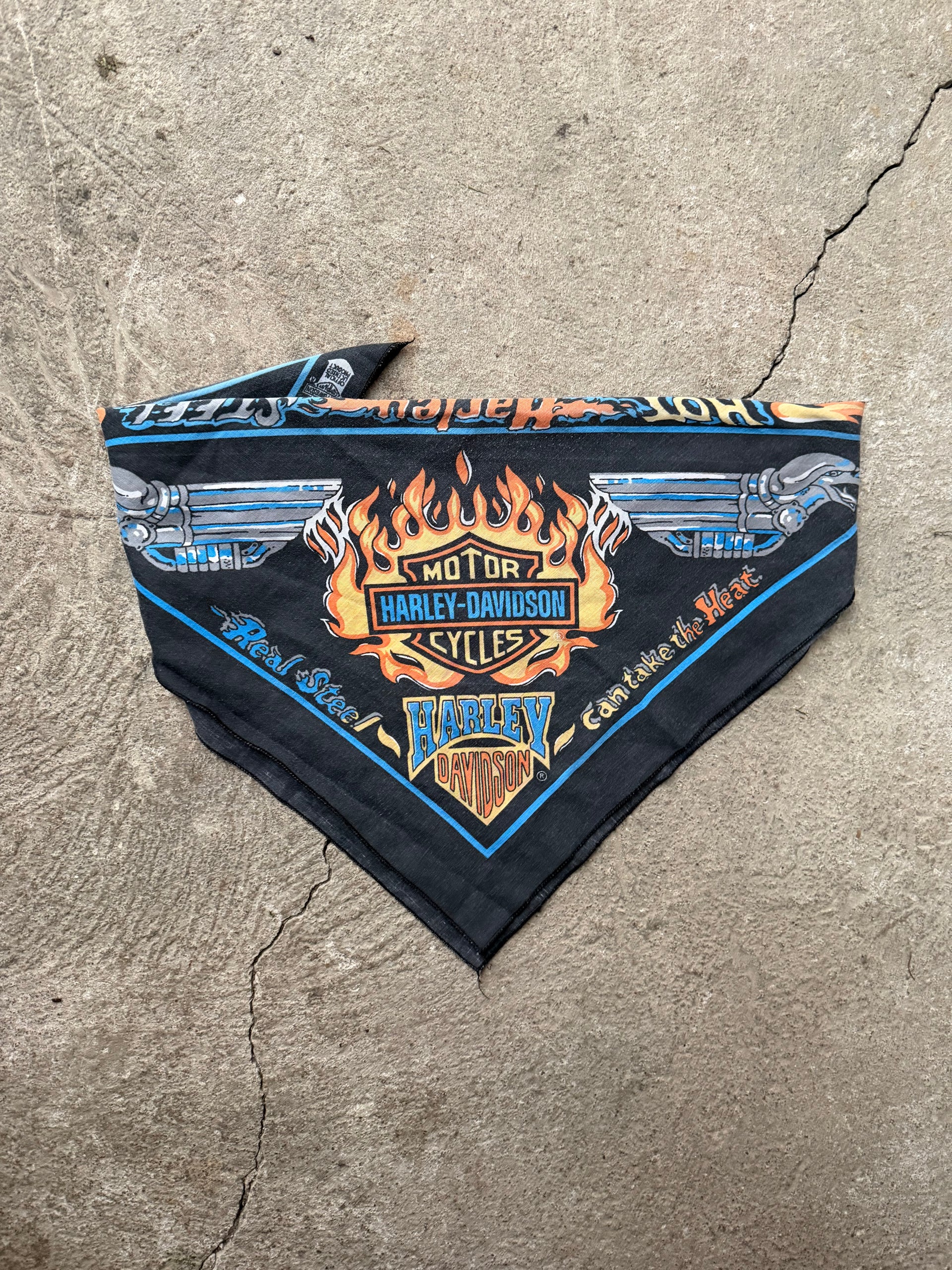 80s Harley-Davidson Flame Logo Bandana | Made in USA