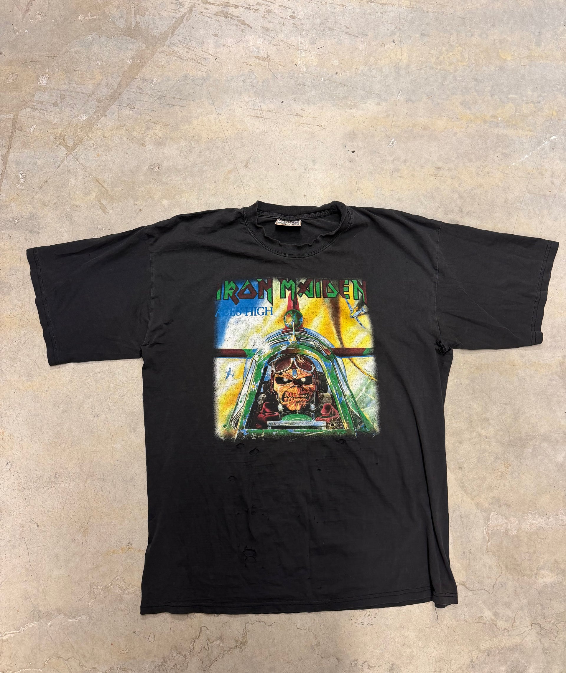 00s Iron Maiden “Aces High” Distressed Vintage Tee | Size L