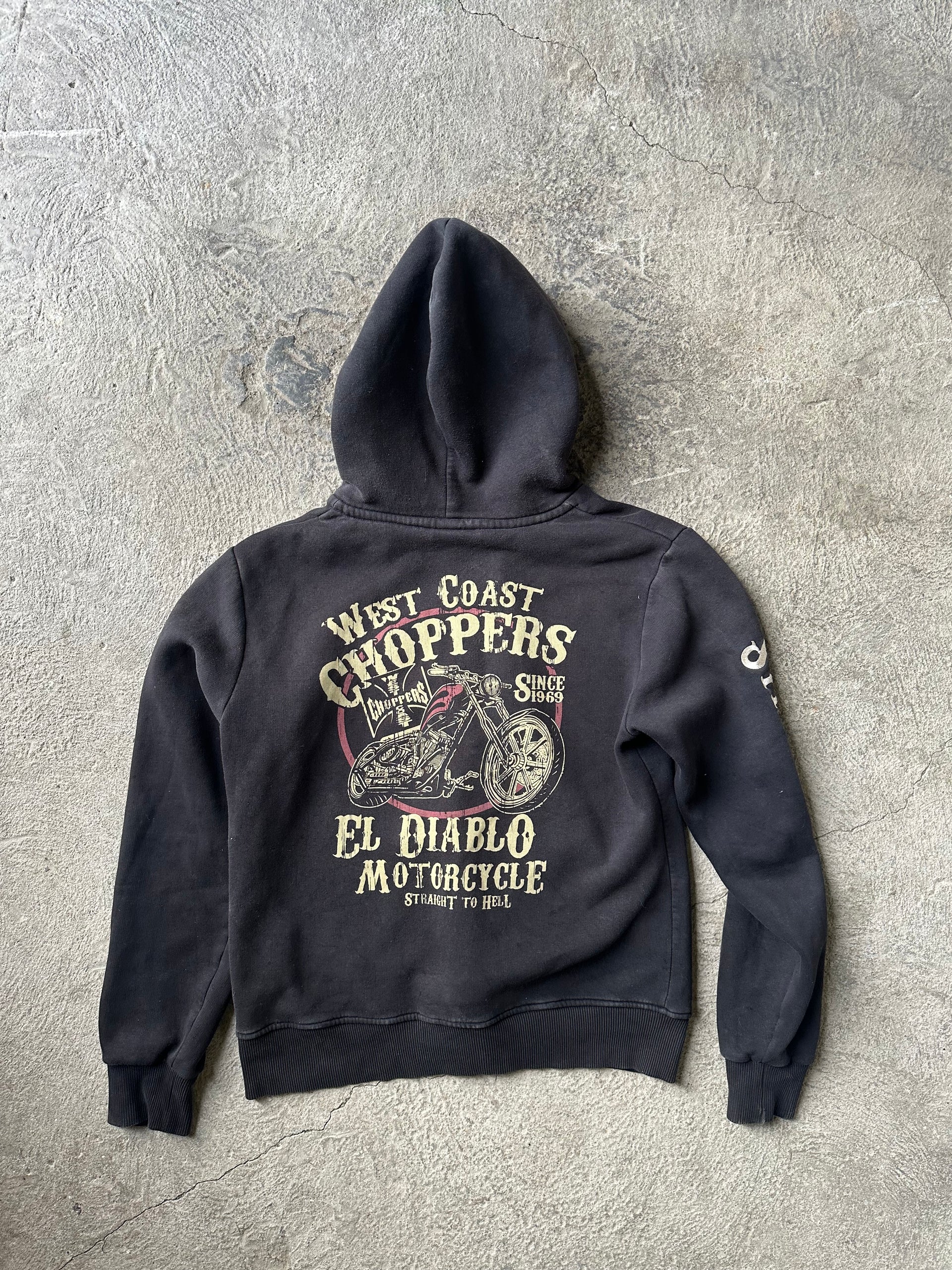 2000s West Coast Choppers “El Diablo Motorcycle” Zip Hoodie | Size M