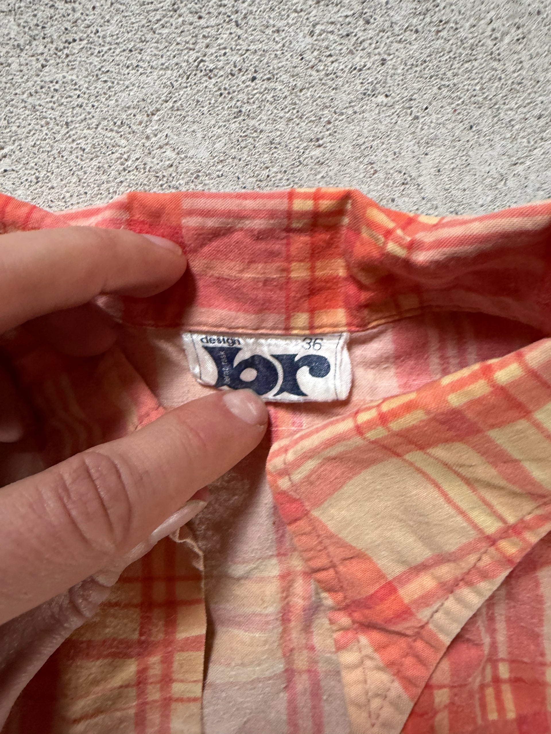 70s Cut Off Plaid Shirt Orange Fade |S