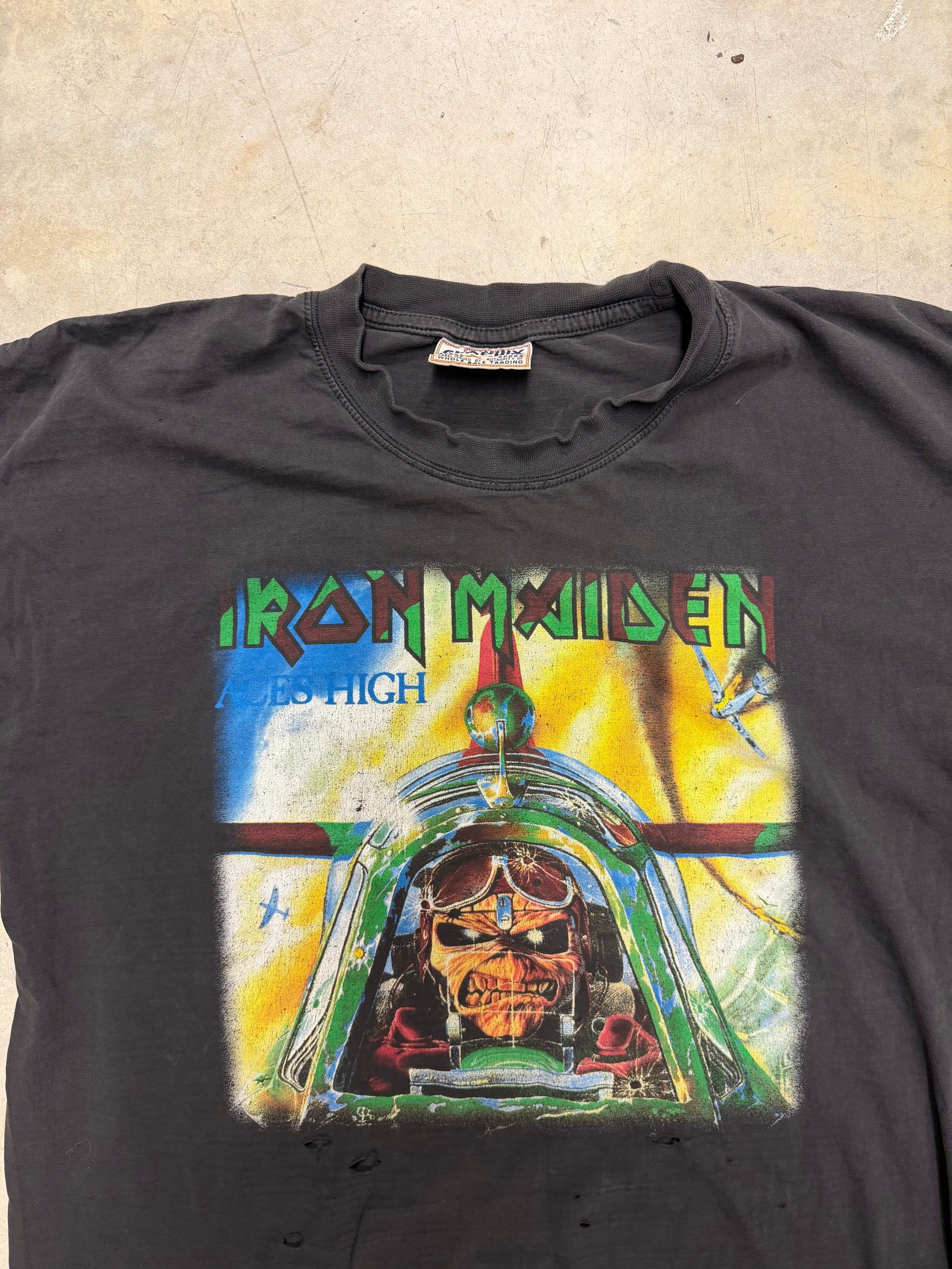 00s Iron Maiden “Aces High” Distressed Vintage Tee | Size L