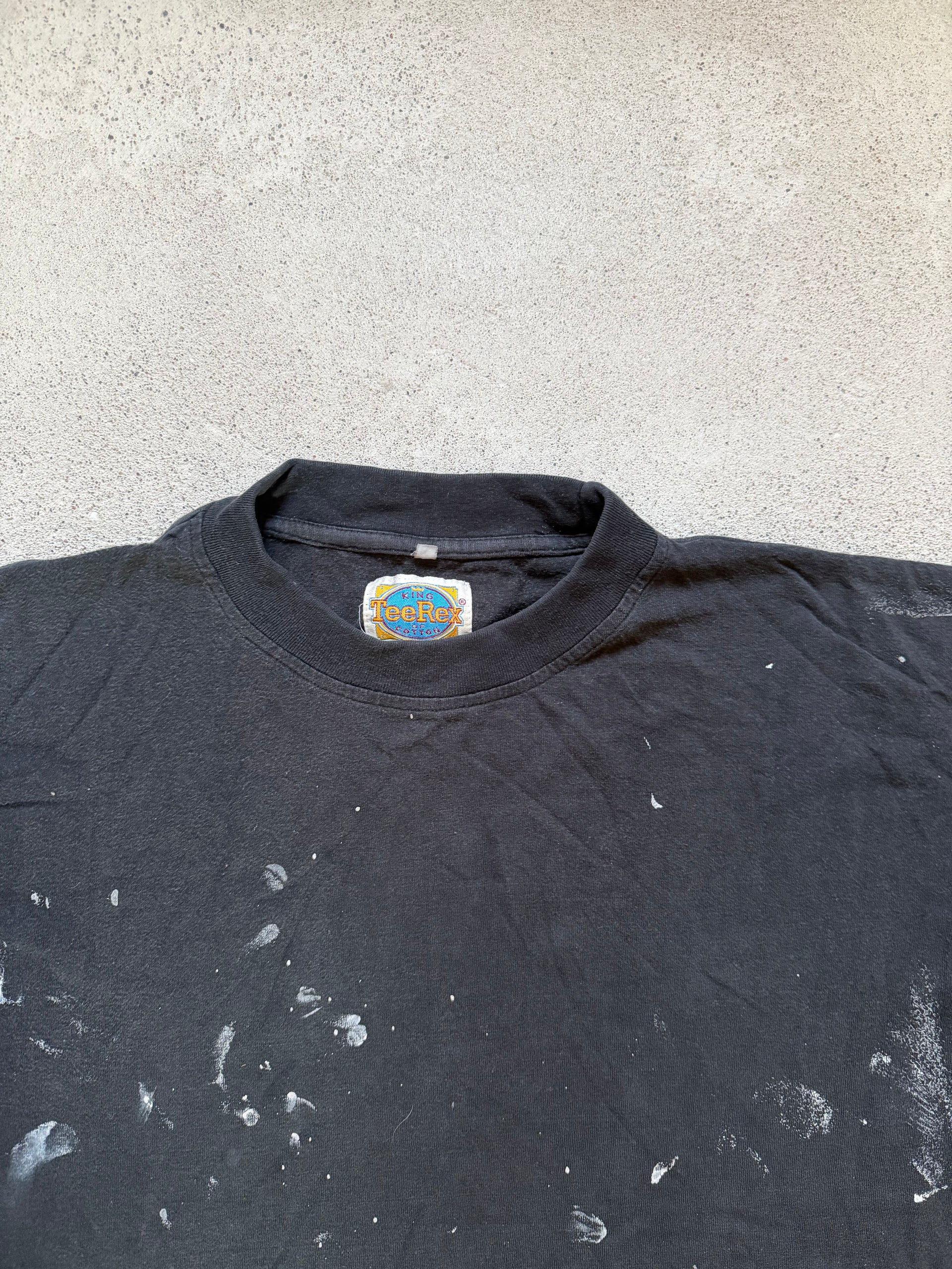 90s Paint Splattered Black T-shirt | Size L
