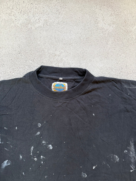 90s Paint Splattered Black T-shirt | Size L