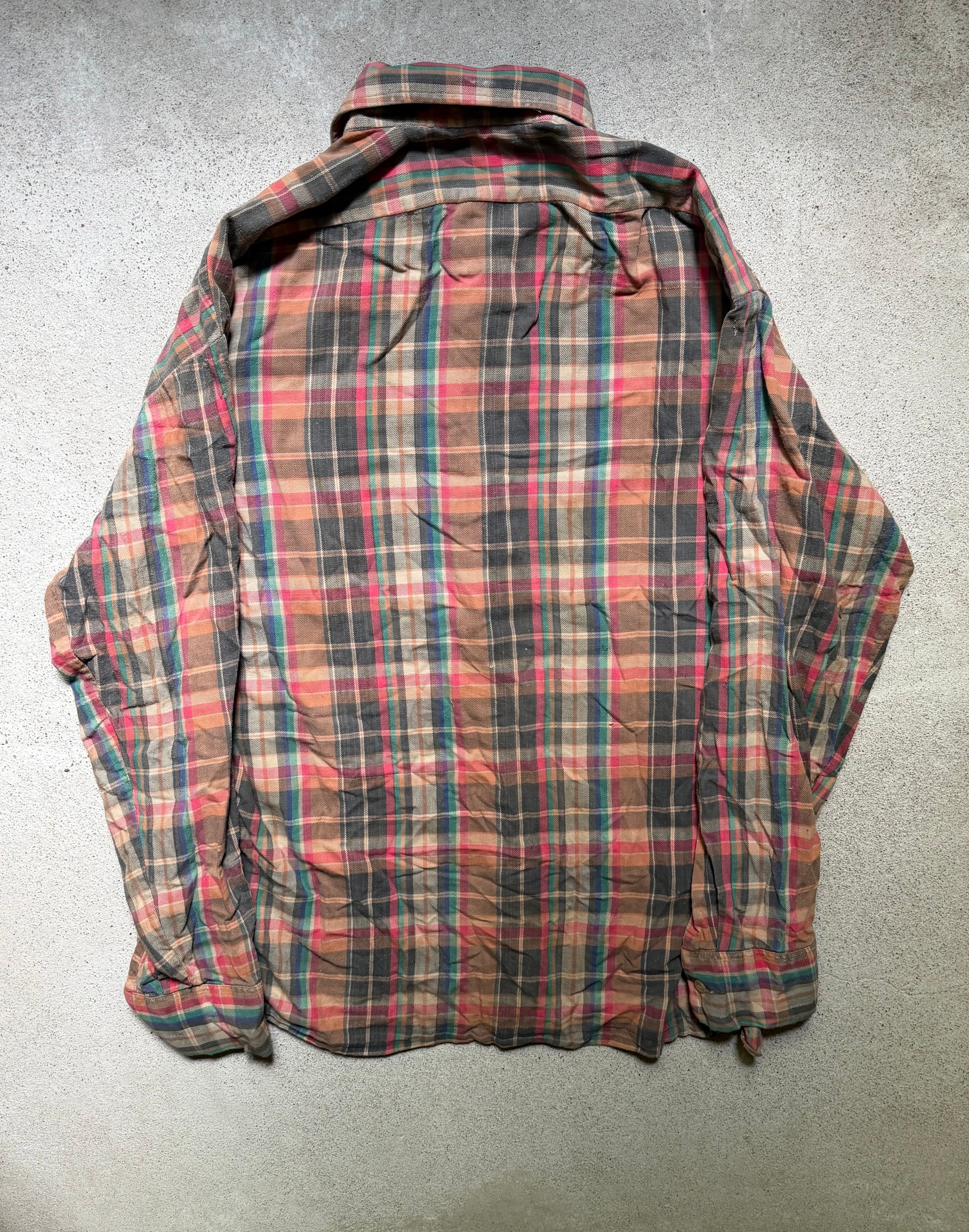 1970s Plaid Flannel Shirt Brown Pink Blue | Size XL