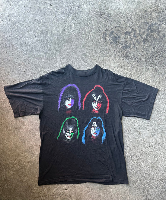 KISS 90s Bootleg Band Faces Vintage Tee | Size XL
