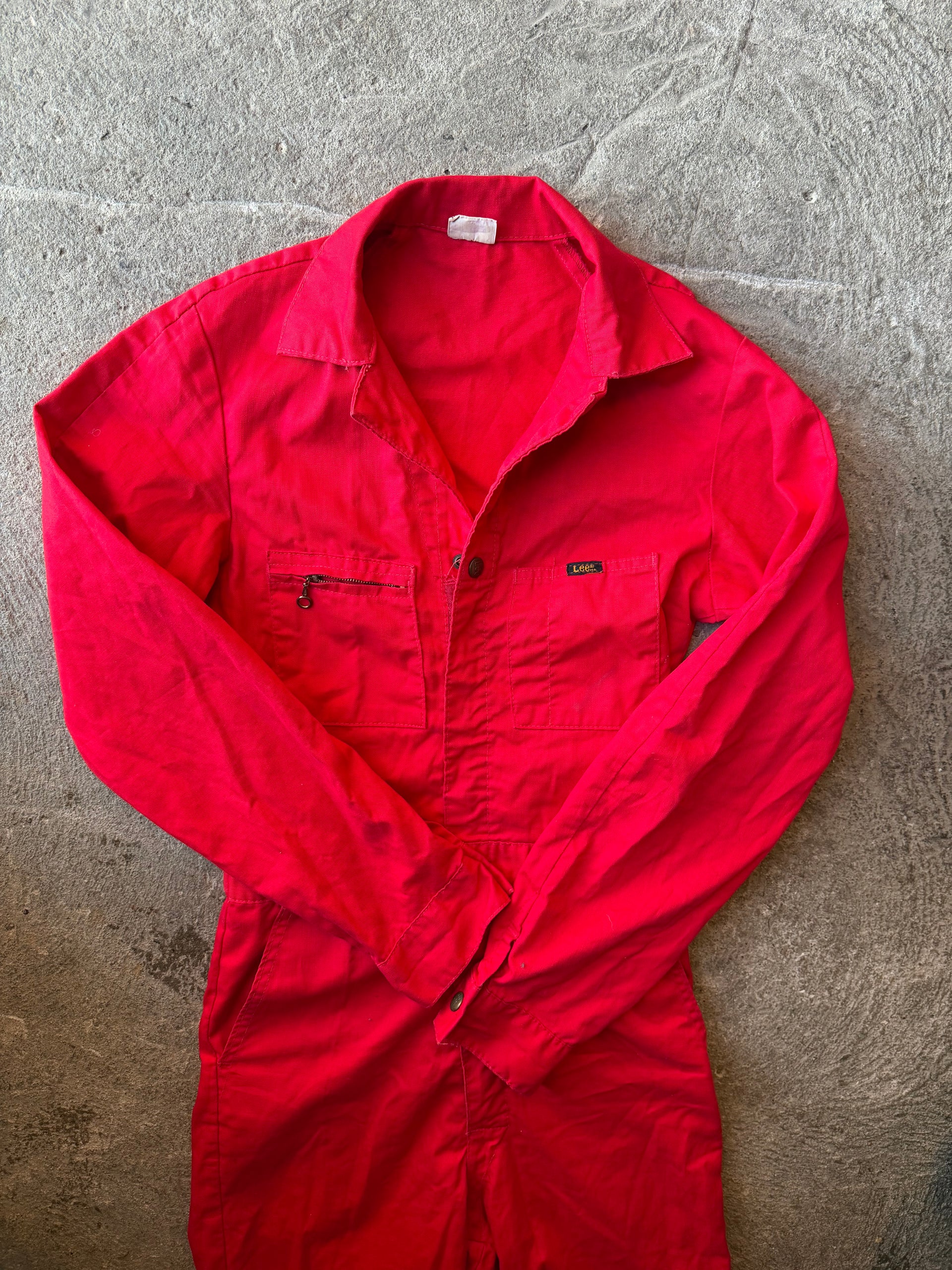 80s Lee Workwear Coverall Red Sunfaded | Size 28x36