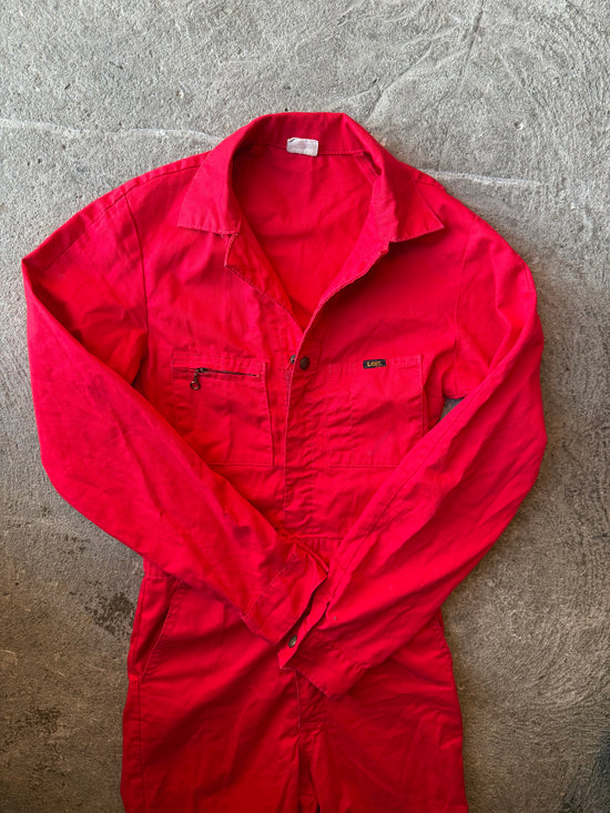 80s Lee Workwear Coverall Red Sunfaded | Size 28x36