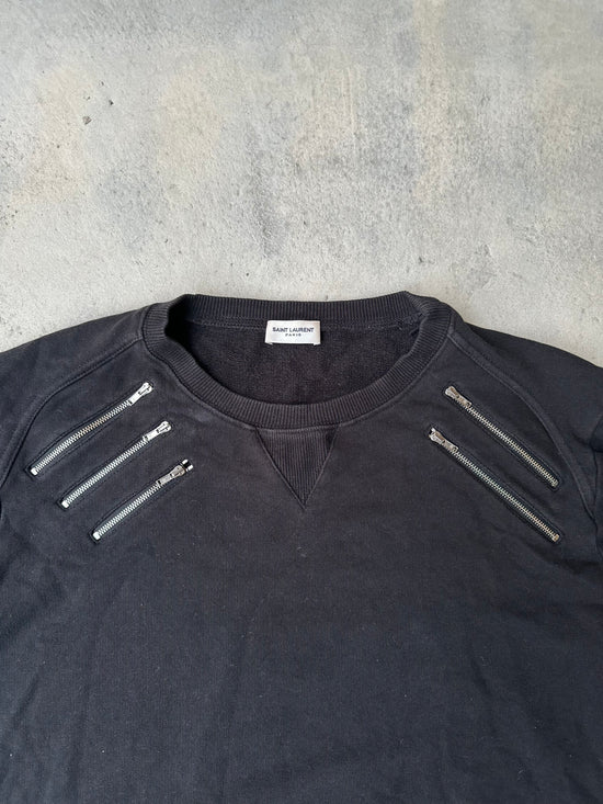 Vintage-inspired Saint Laurent crewneck with edgy design.
