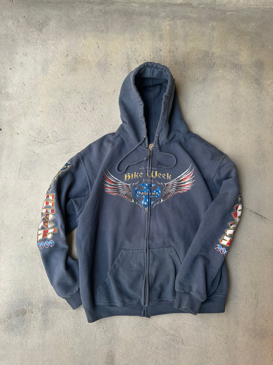 Vintage Daytona Bike Week 2009 zip-up hoodie with winged skull graphic