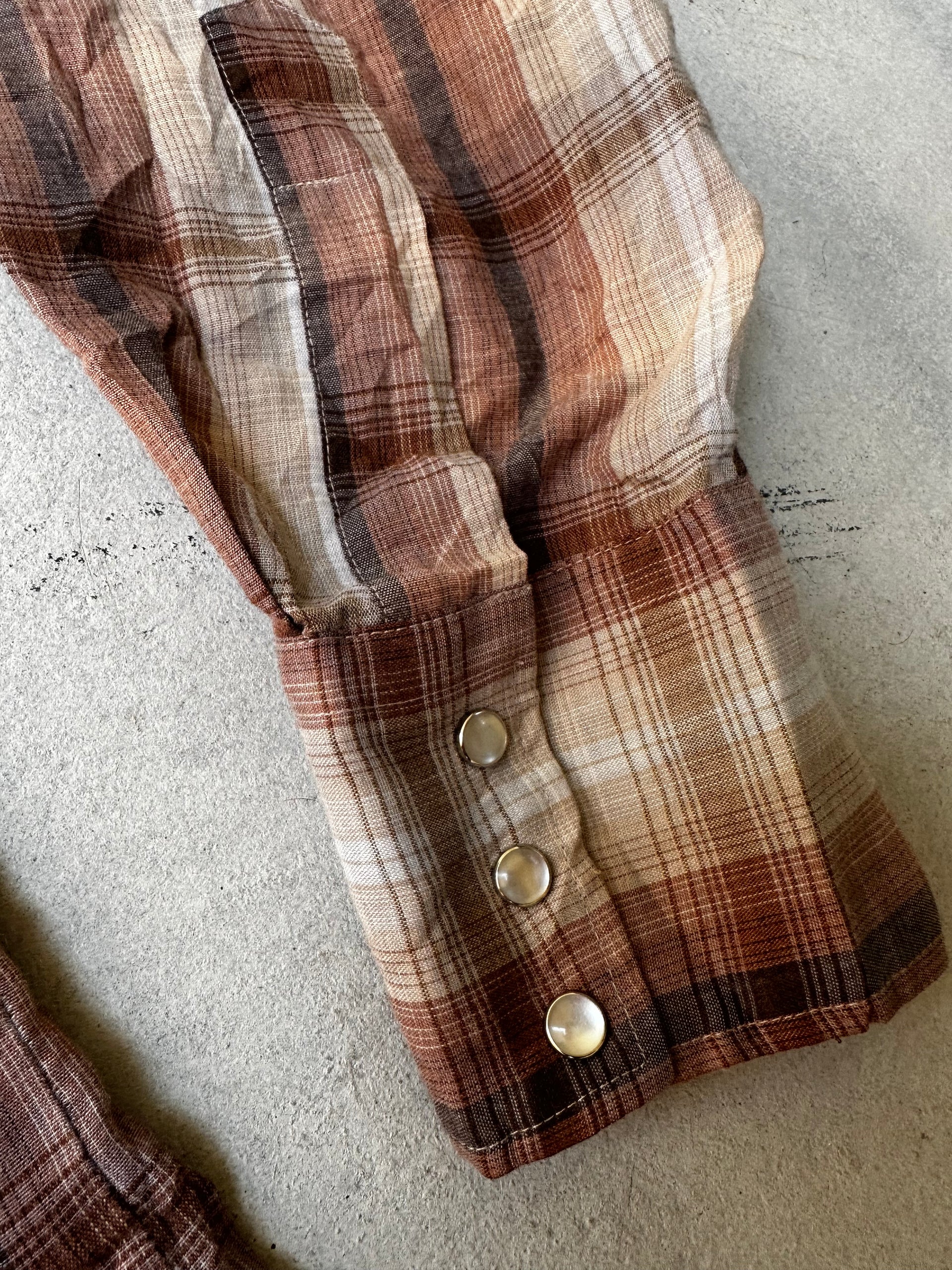 "Close-up of western pearl snap sleeve.
